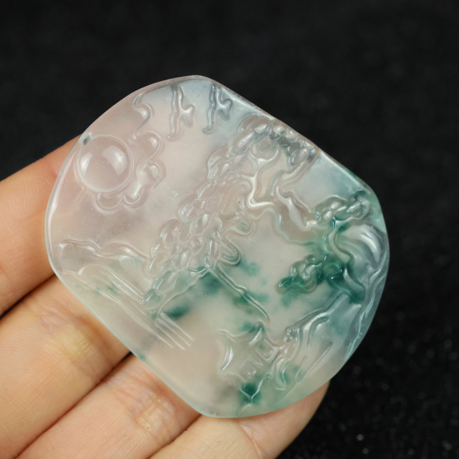An Exquisite Jadeite Landscape Pattern Pendant - 8