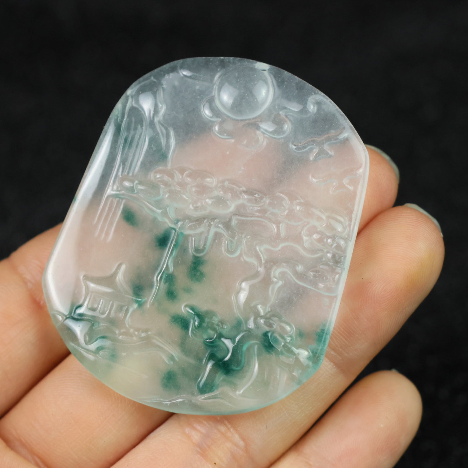 An Exquisite Jadeite Landscape Pattern Pendant - 9