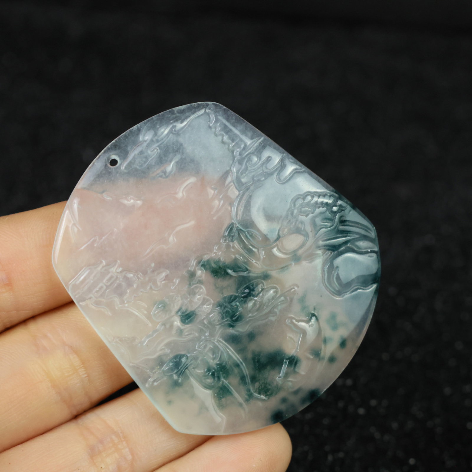 An Exquisite Jadeite Landscape Pattern Pendant - 8