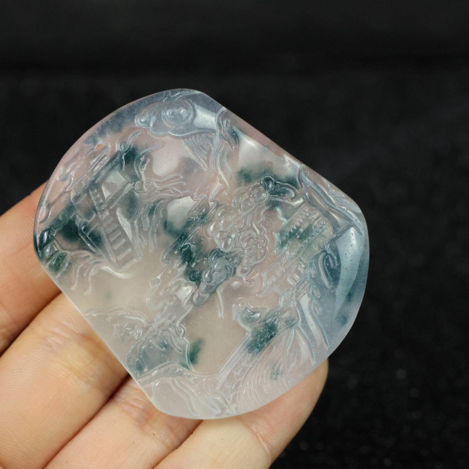 An Exquisite Jadeite Landscape Pattern Pendant - 8