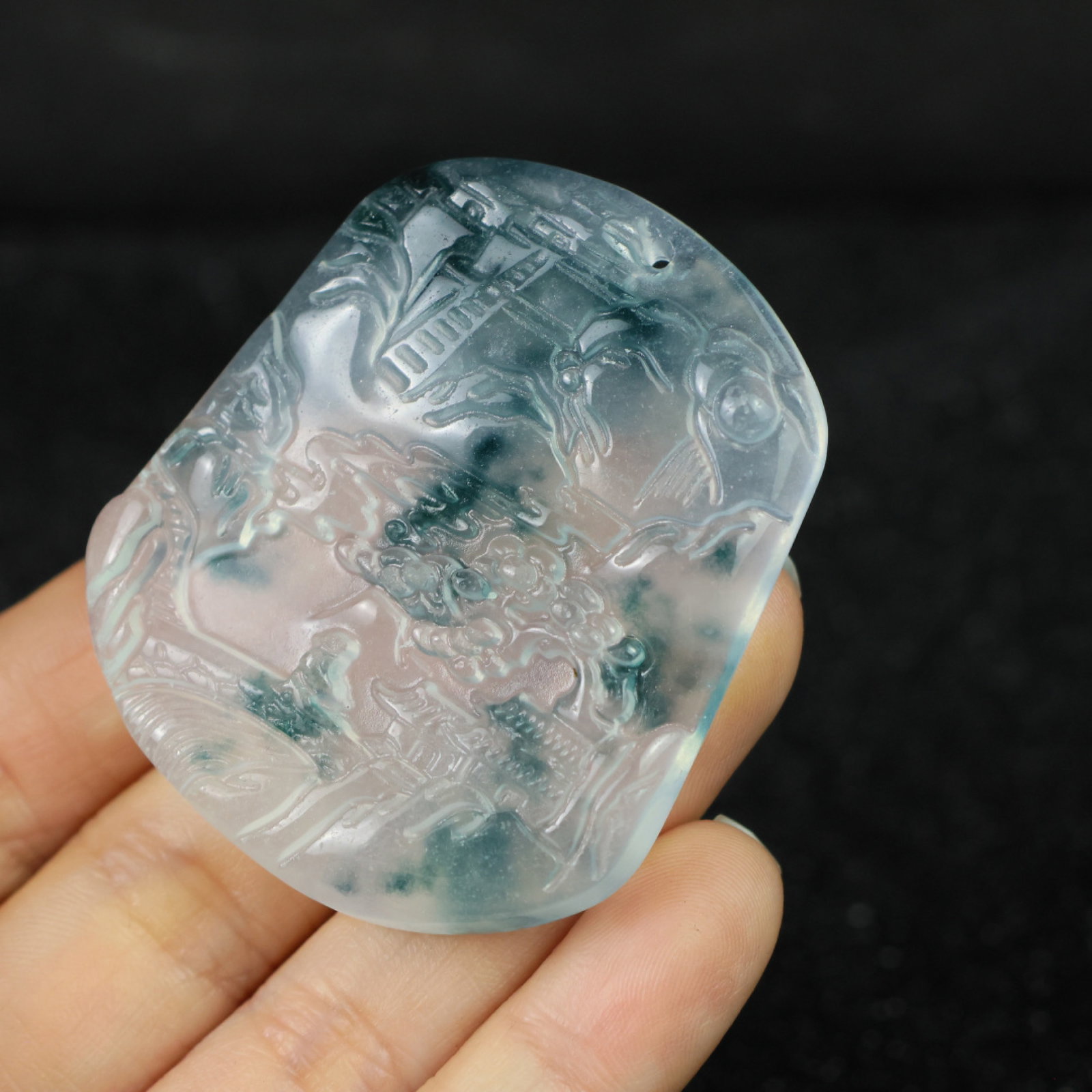 An Exquisite Jadeite Landscape Pattern Pendant - 9