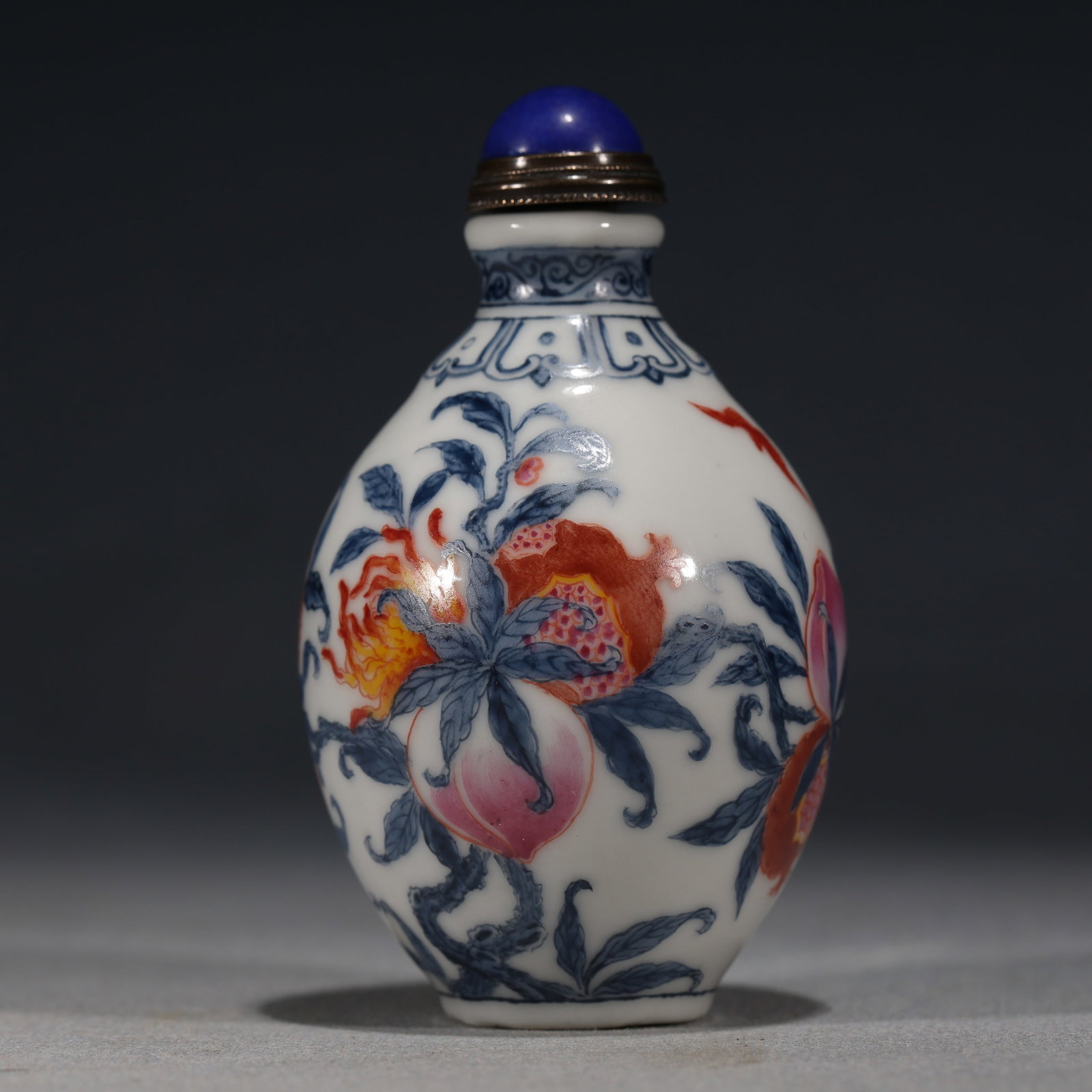 An Exquisite Blue And White Polychrome Snuff Bottle With Three Abundances Pattern (1 of 6)