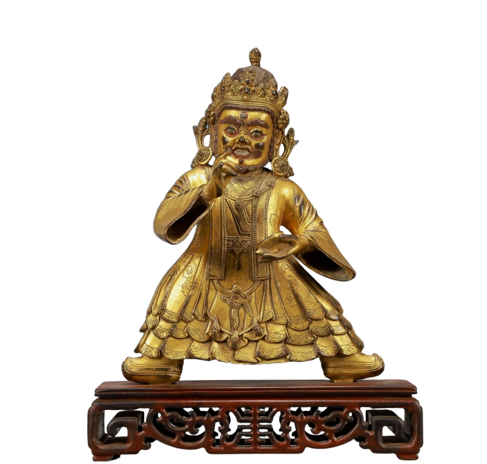 A Solemn Gilt Bronze Statue of Mammon: A Solemn Gilt Bronze Statue of Mammon,Ming Dynasty, China,Size:10.2inx4.3inx13.4in,Weight:3400g,铜鎏金财神像,中国明代