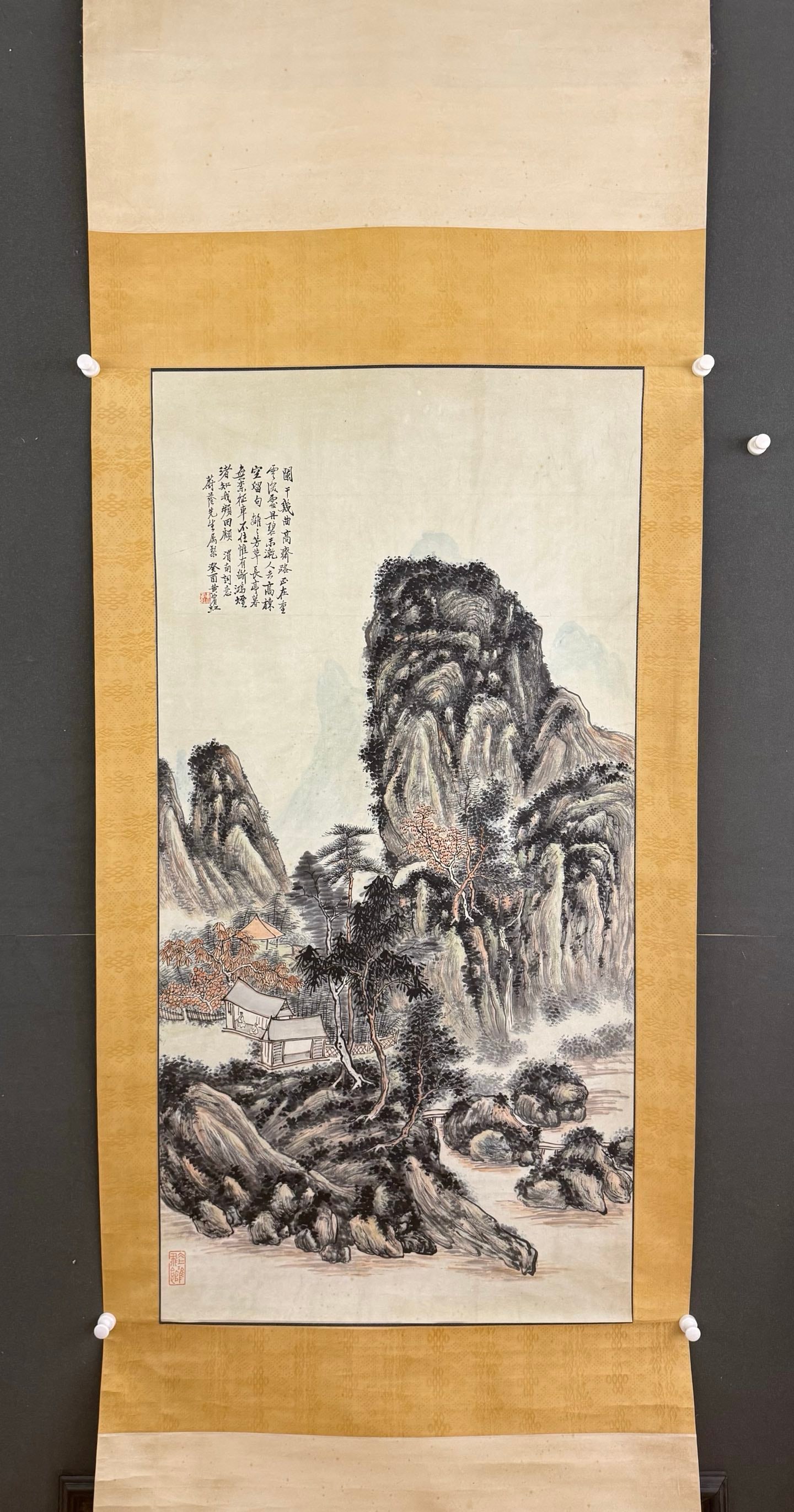 A Chinese Vertical Scroll Ink Painting of Landscape on Paper (1 of 7)