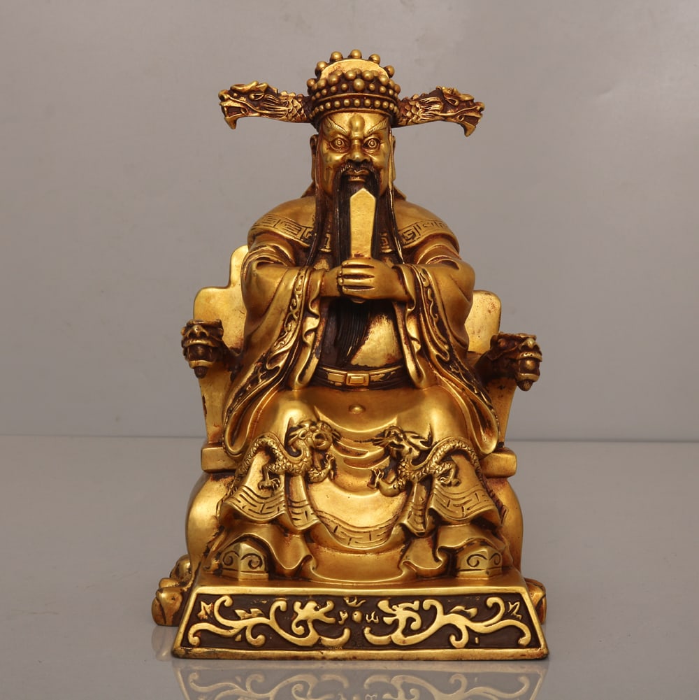 An Exquisite Gilt Bronze Statue of Mammon: An Exquisite Gilt Bronze Statue of Mammon,Ming Dynasty,China,with Yongle Six-character Mark,Size:7.5inx5.1in,Weight:2845g,铜鎏金财神像,中国明É