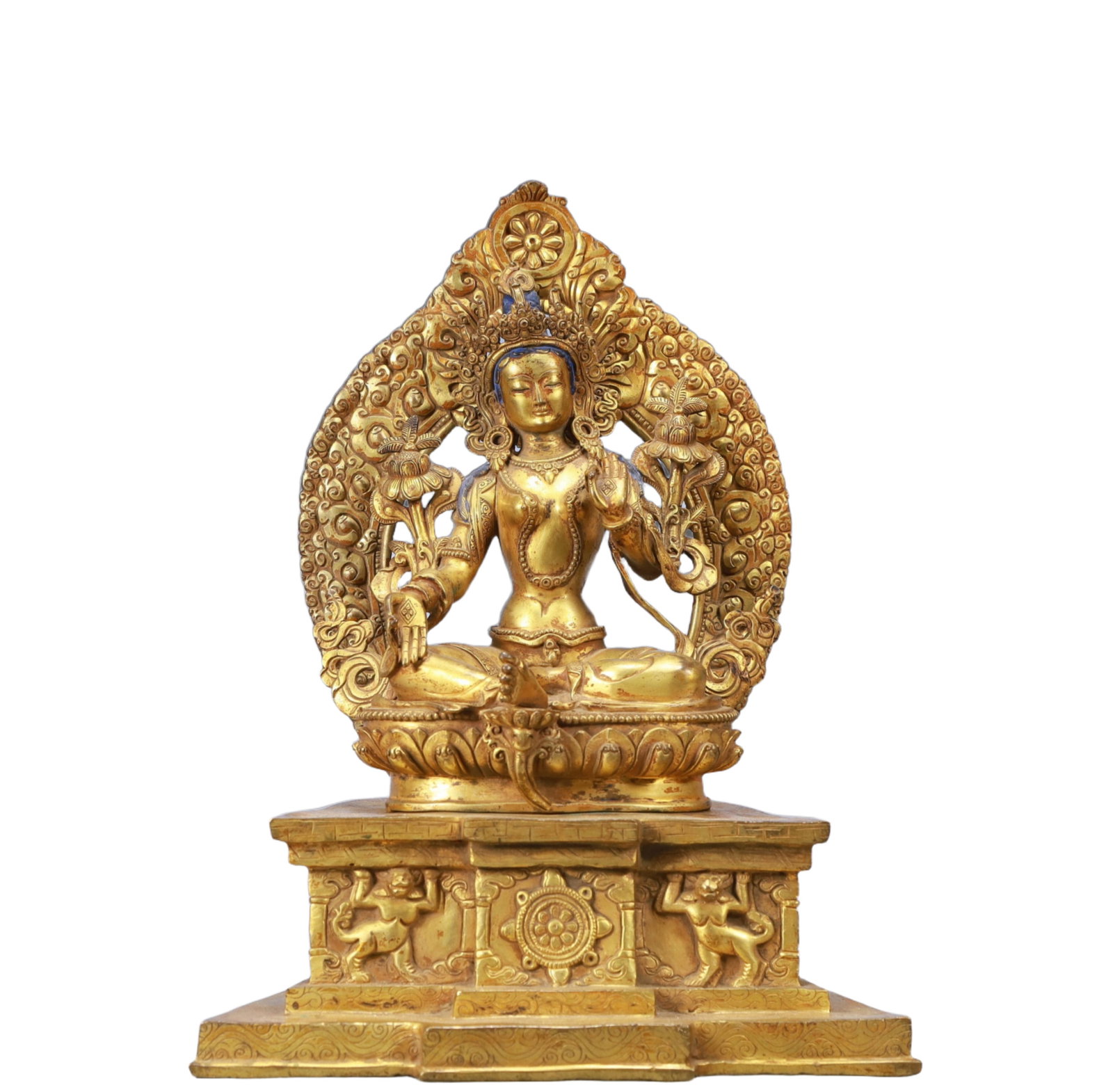 A Solemn Gilt Bronze Statue of Tara: A Solemn Gilt Bronze Statue of Tara,Ming Dynasty, China,Size:9.4inx5.9inx13in,Weight:4650,铜鎏金度母像,中国明代
