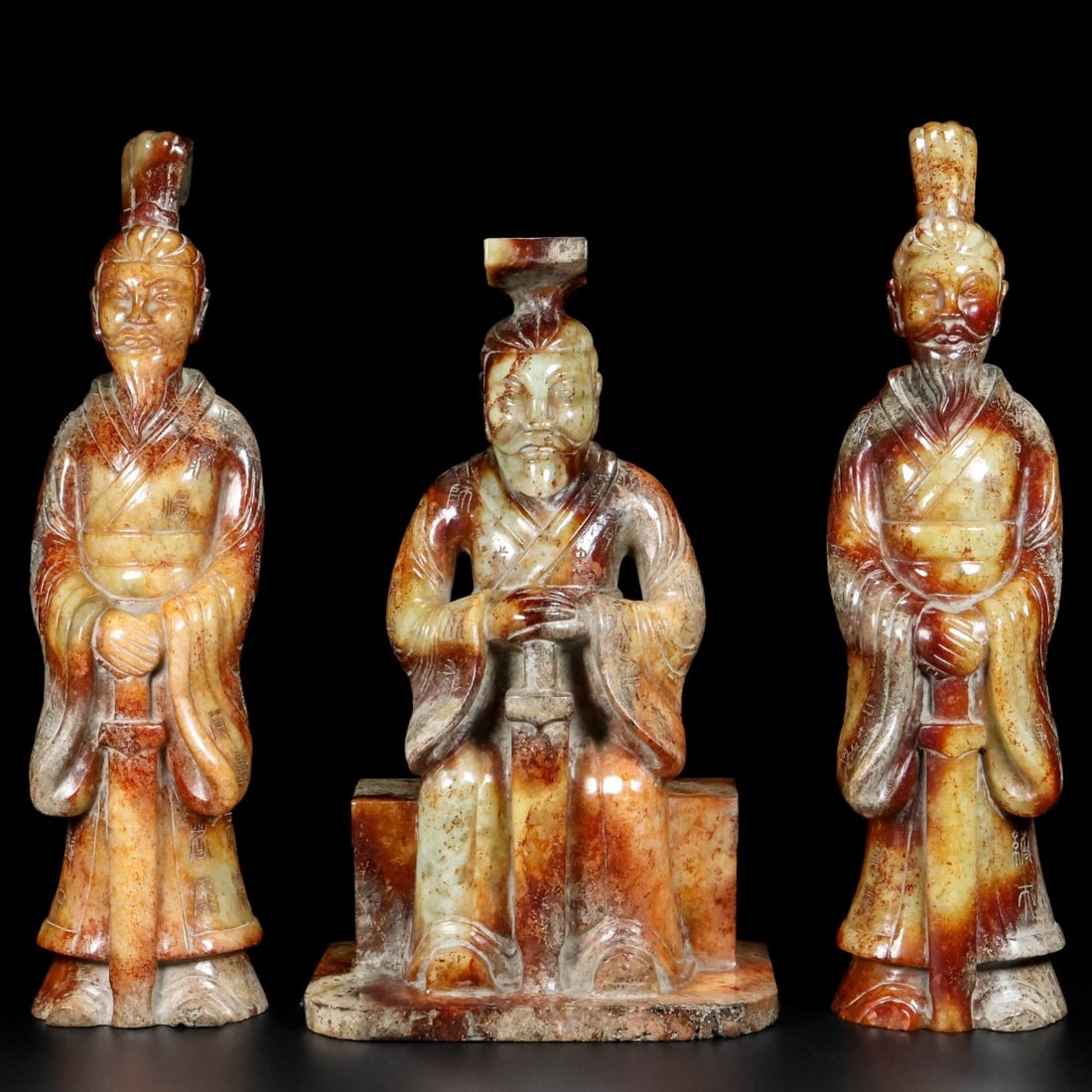 A Set of Fine White Jade Figure Ornaments: A Set of Fine White Jade Figure Ornaments,Han Dynasty,China,Size:3.3inx2.6inx13in,6.5inx4.5inx11in,Weight:8700g,一套白玉人物摆件,中国汉