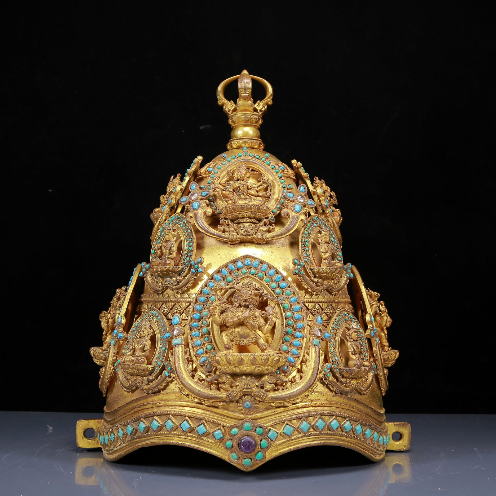 A Rare Gilt Bronze Inlaid Turquoise Hat (1 of 8)
