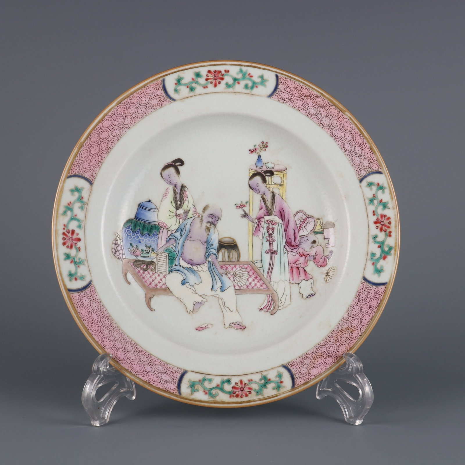 An Exquisite Famille-Rose Character and Story Pattern Plate: An Exquisite Famille-Rose Character and Story Pattern Plate,Qing Dynasty,China,Size:1inx8.7in,粉彩人物故事纹盘,中国清代,