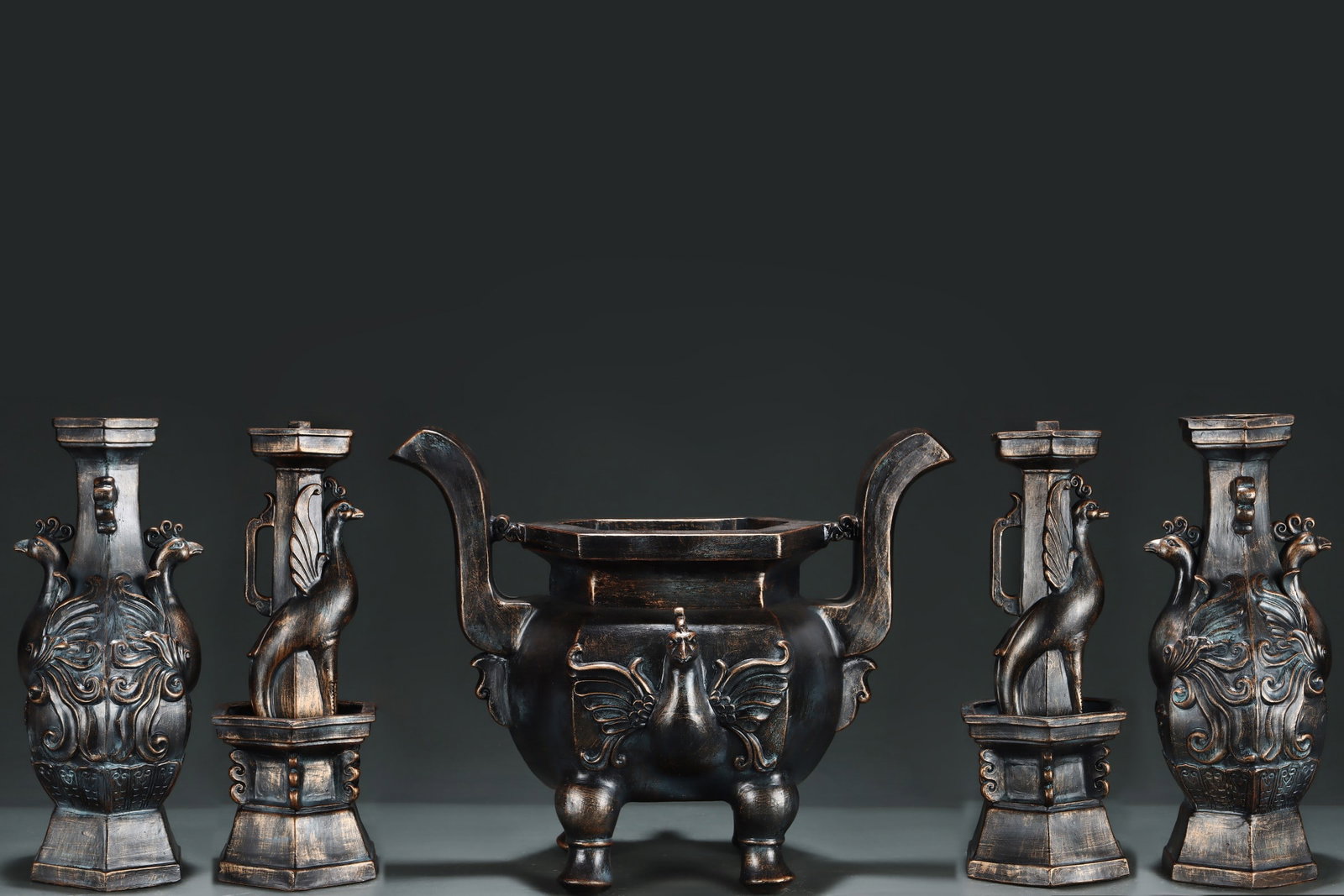 A Set of Fine Ancient Bronze Glazed Phoenix Pattern Ornaments (1 of 9)