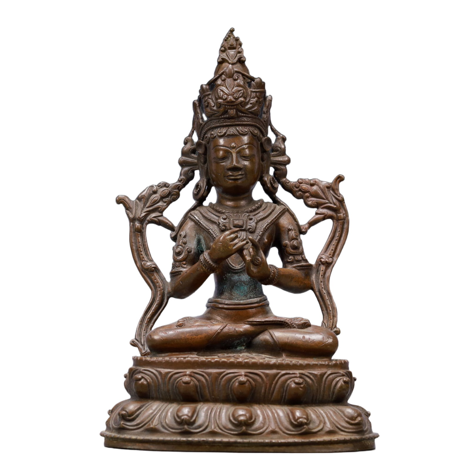 A Solemn Bronze Statue of Bodhisattva: A Solemn Bronze Statue of Bodhisattva,Ming Dynasty, China,Size:5.3inx3.5inx9.1inWeight:1200g 铜菩萨像,中国明代