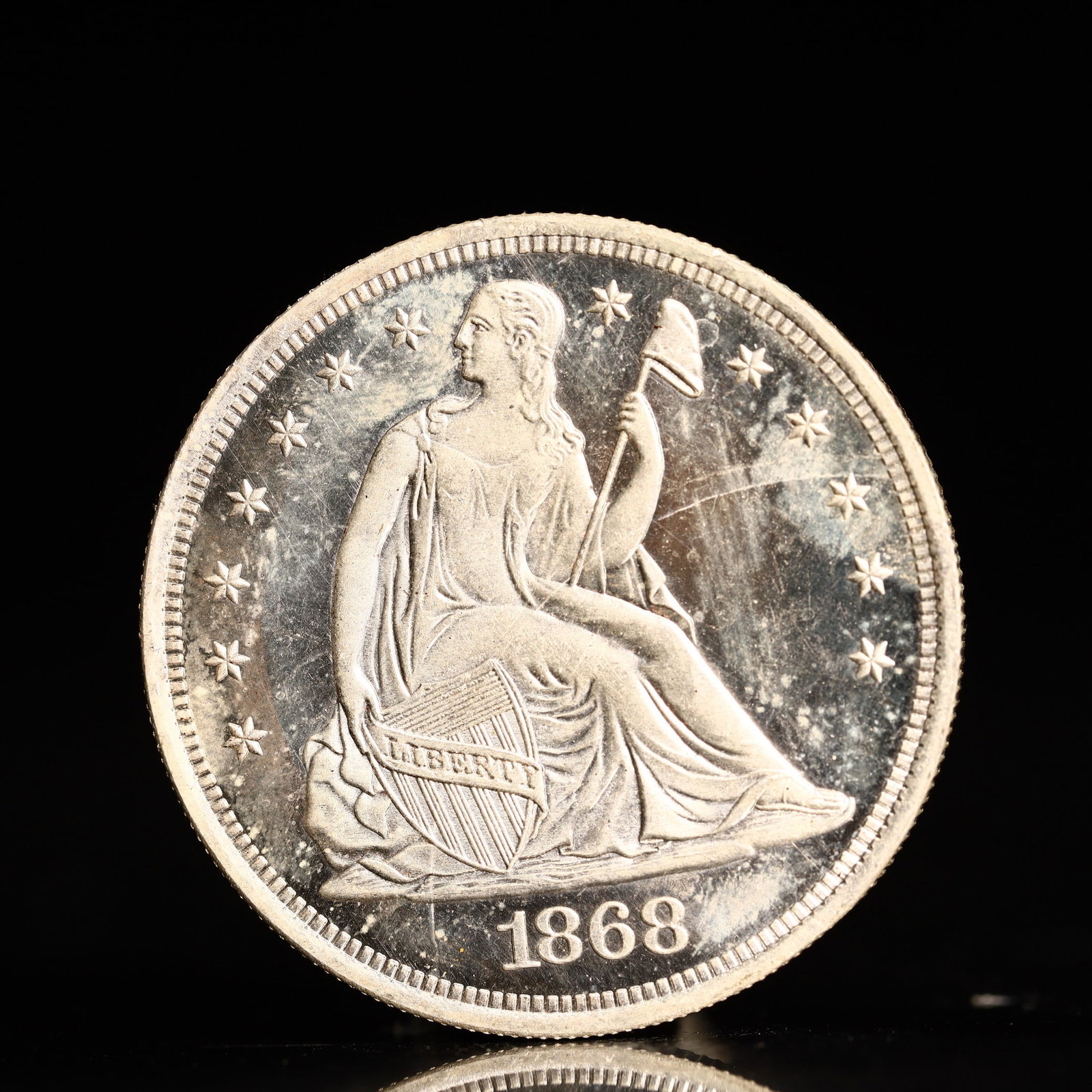 USA One Dollar 1868 Coin: American coin. IN GOD WE TRUST / LIBERTY / 1868 / UNITED STATES OF AMERICA / ONE DOL. Weight:26.9g.