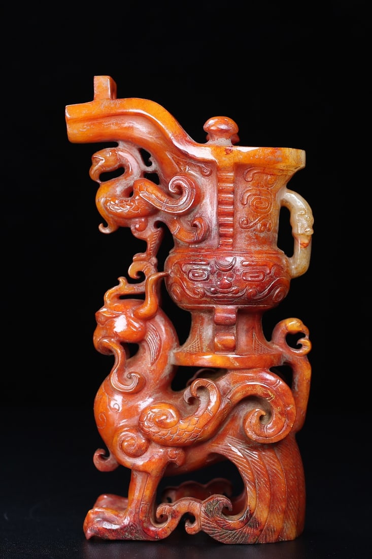 An Exquisite White Jade Beast-Face Pattern Auspicious Animal Cup: An Exquisite White Jade Beast-Face Pattern Auspicious Animal Cup,Han