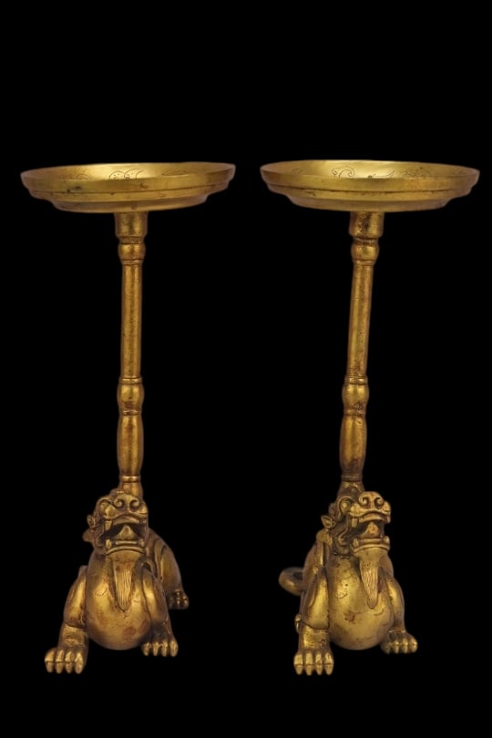 A Pair of Exquisite Gilt Bronze Auspicious Animal Candlesticks (1 of 9)