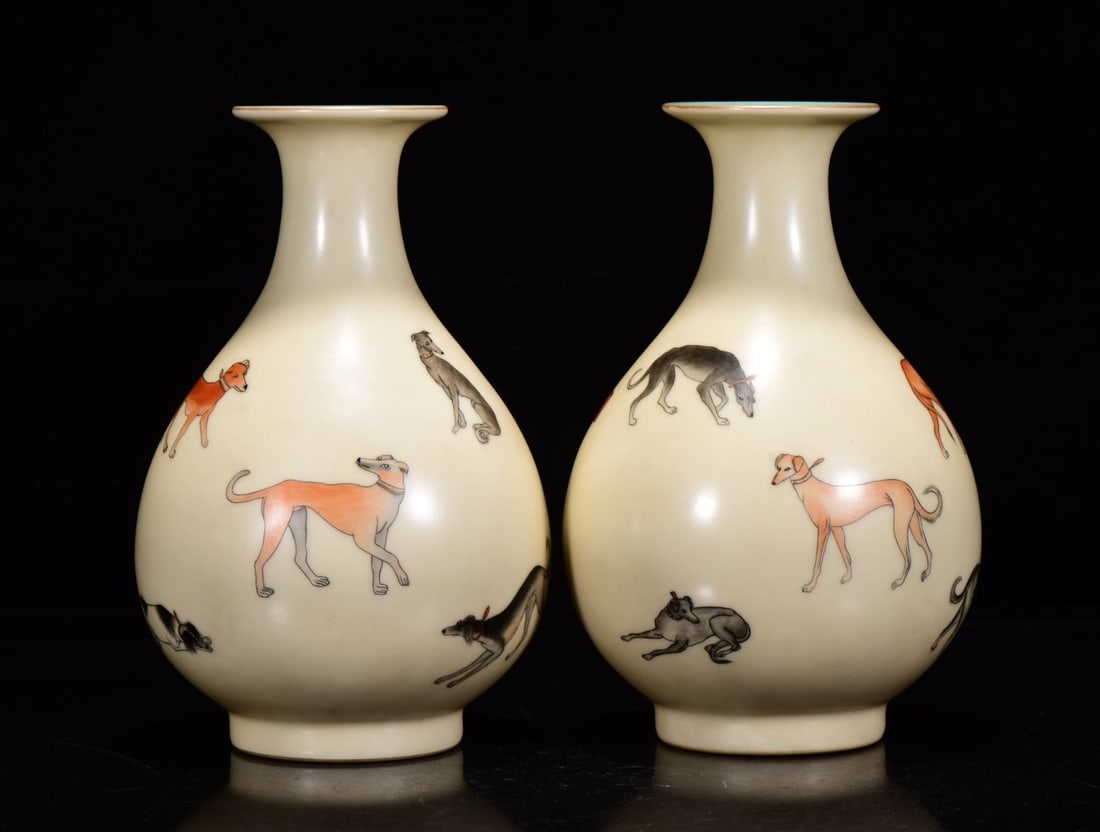 A Pair of Exquisite Enamel Canine Pattern Vases (1 of 9)