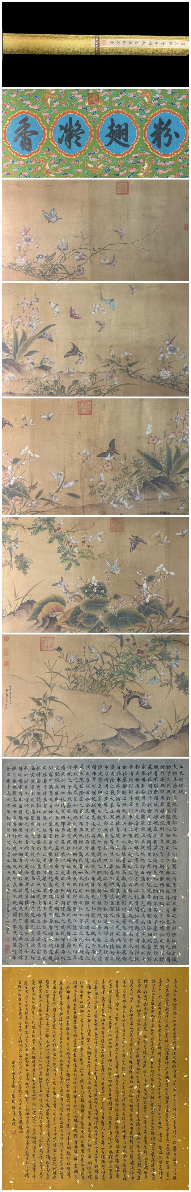A Chinese Hand Scroll Ink Painting of Flower and Butterfly on Silk,: A Chinese Hand Scroll Ink Painting of Flower and Butterfly on Silk,Jiang tingxi,Size:315inx28.2in,一幅中国水墨绢本花卉蝴蝶ஹ
