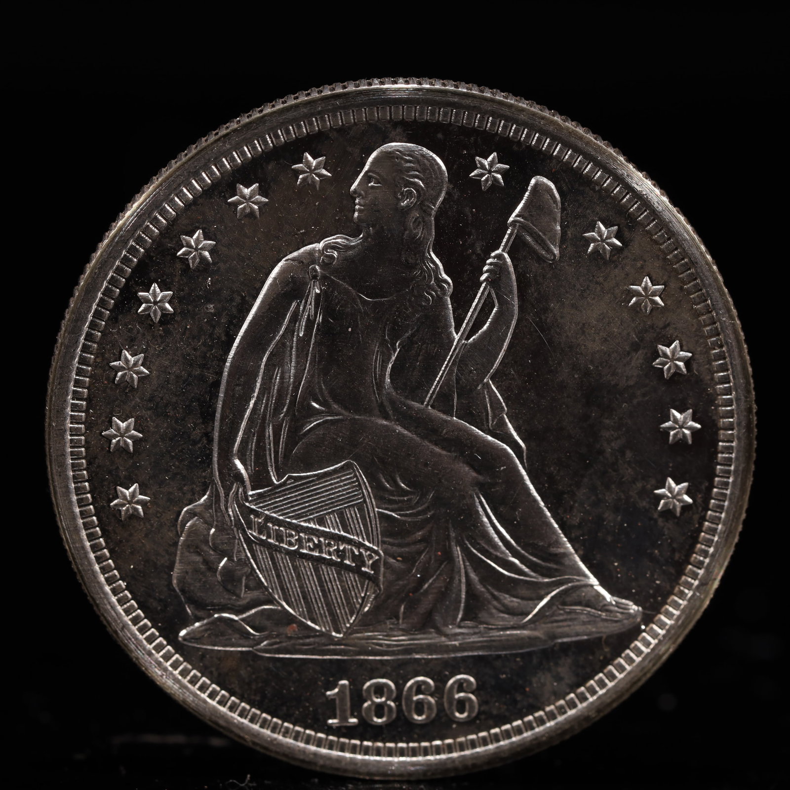 USA One Dollar 1866 Coin: American coin. IN GOD WE TRUST / LIBERTY / 1866 / UNITED STATES OF AMERICA / ONE DOL. Weight:26.9g.