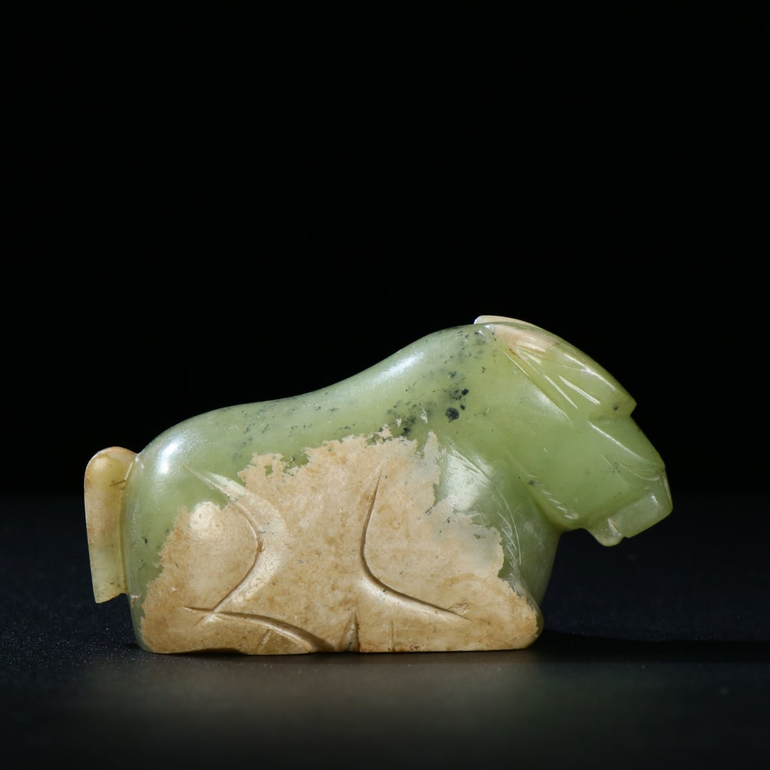 An Exquisite Greenish Jade Buffalo Ornament (1 of 9)