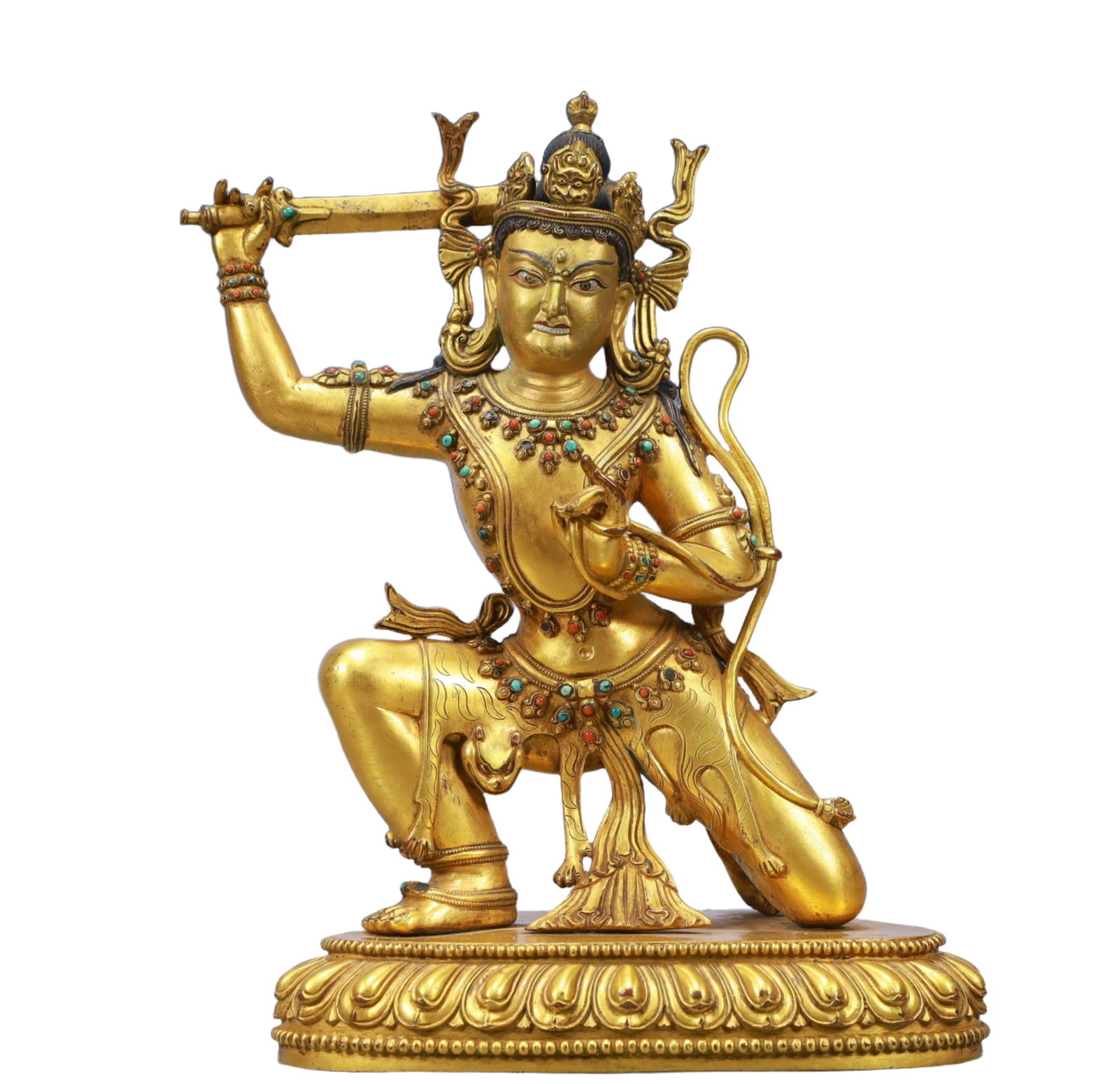A Solemn Gilt Bronze Statue of Vajra: A Solemn Gilt Bronze Statue of Vajra,Ming Dynasty, China,Size:7.1inx4.7inx10in,Weight:2900,铜鎏金金刚像,中国明代