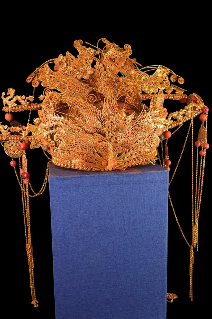 An Exquisite Filigree and Gilding Hair Band Ornament,Inlaid Gems: An Exquisite Filigree and Gilding Hair Band Ornament,Inlaid Gems,Qing