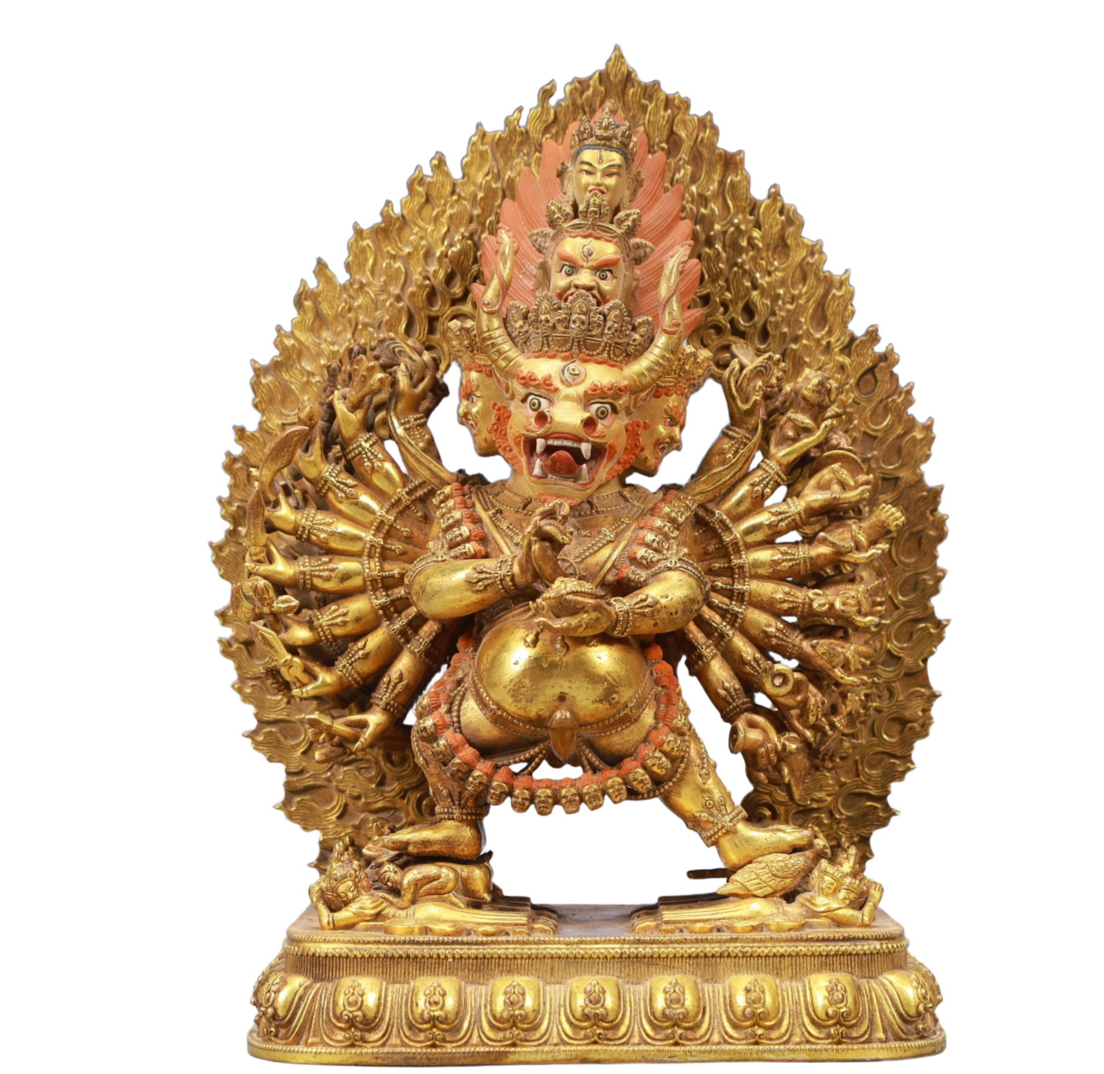 A Solemn Gilt Bronze Statue of Yamantaka: A Solemn Gilt Bronze Statue of Yamantaka,Ming Dynasty,