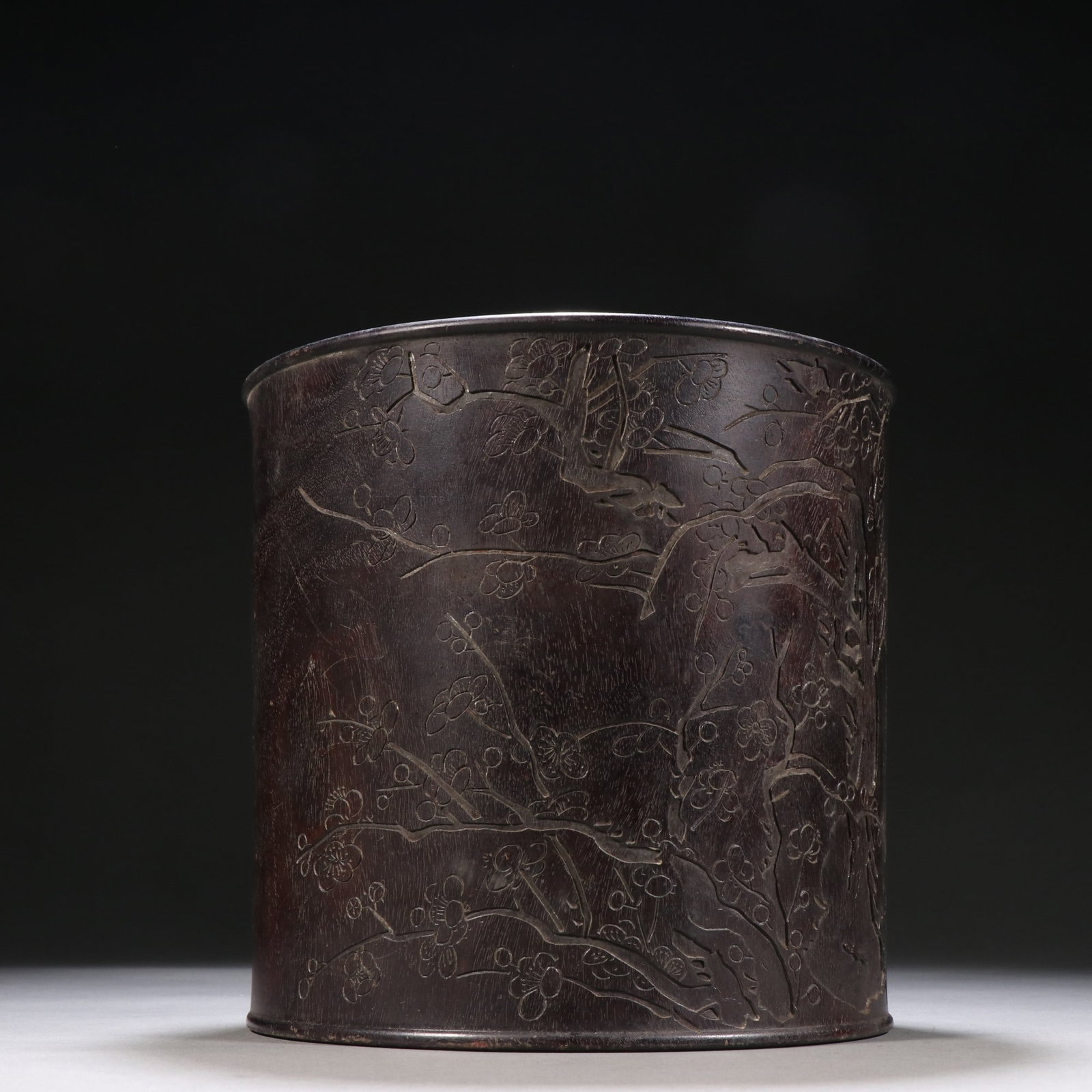 An Exquisite Zitanwood Plum Blossom Pattern Brush Pot,with poem: An Exquisite Zitanwood Plum Blossom Pattern Brush Pot,with poem,Qing