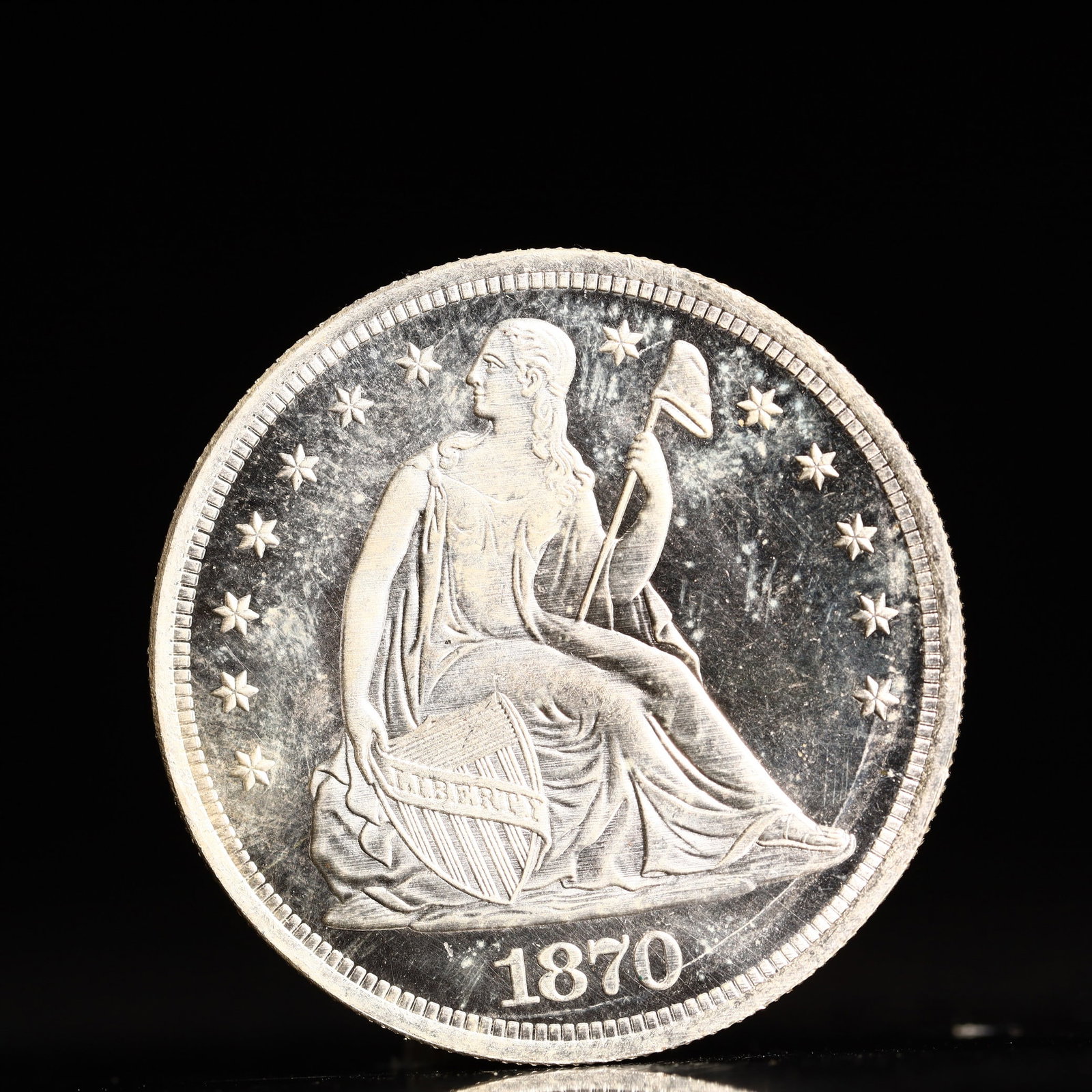USA One Dollar 1870 Coin: American coin. IN GOD WE TRUST / LIBERTY / 1870 / UNITED STATES OF AMERICA / ONE DOL. Mint Mark: CC. Weight:26.9g.
