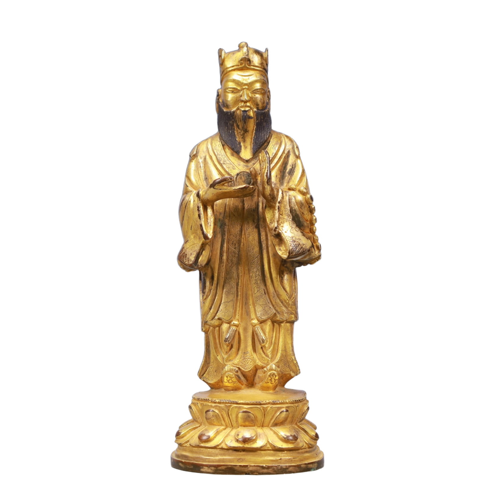 A Solemn Gilt Bronze Great Achiever: A Solemn Gilt Bronze Great Achiever,Ming Dynasty, China,Size:2.2inx6.1in,Weight:630,铜鎏金大成就者像,中国明代