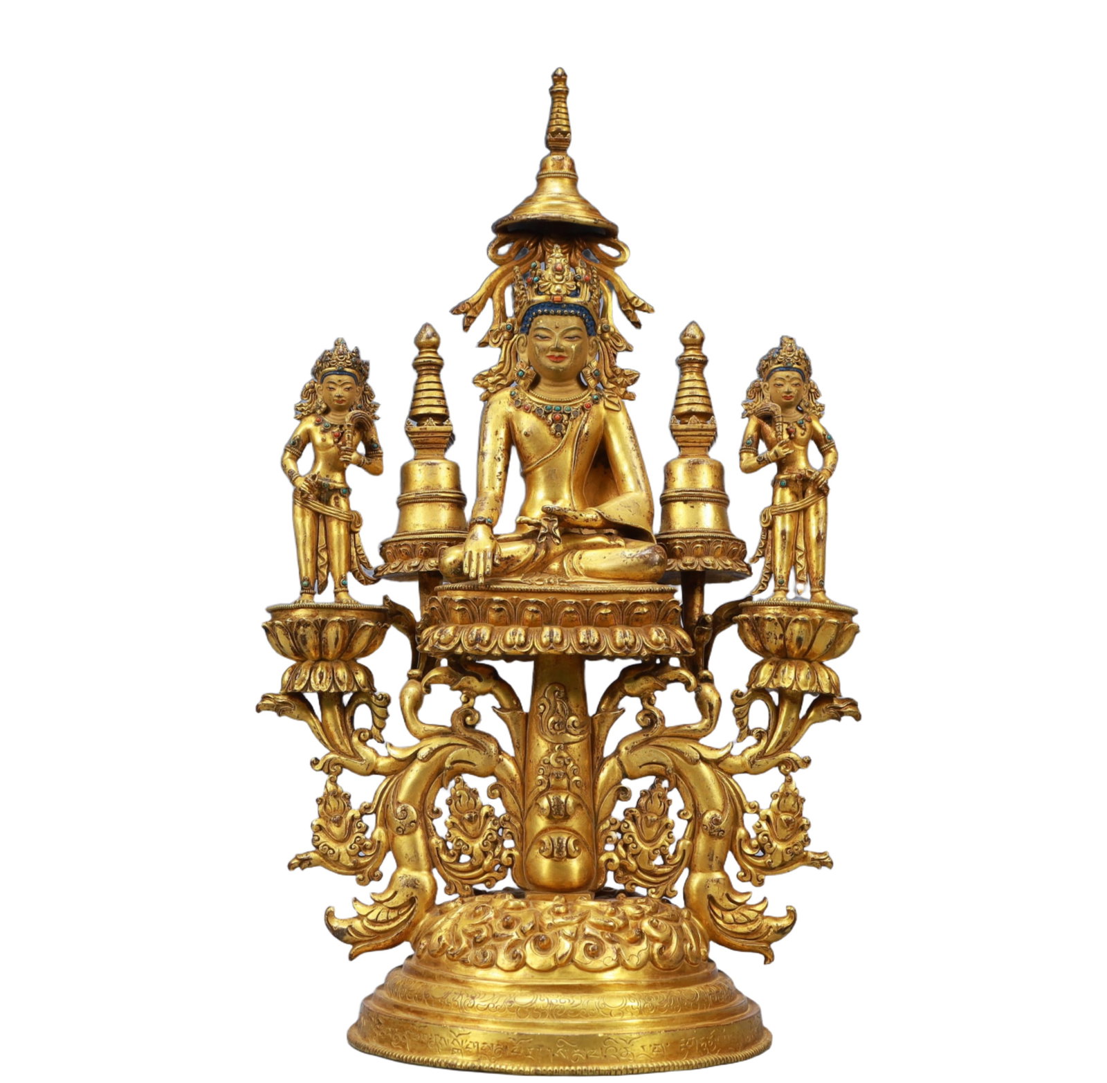 A Solemn Gilt Bronze Inlaid Gems Statue of Avalokitesvara: A Solemn Gilt Bronze Inlaid Gems Statue of Avalokitesvara,Ming Dynasty,