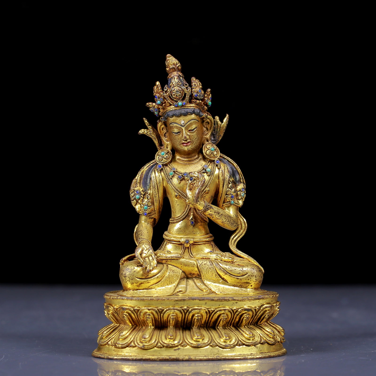 A Solemn Gilt Bronze Inlaid Turquoise Statue of Tara (1 of 5)