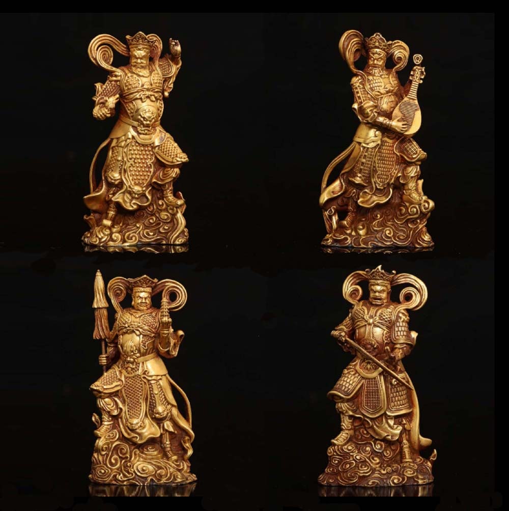 A Set of Fine Gilt Bronze Statue of Heavenly Kings: A Set of Fine Gilt Bronze Statue of Heavenly Kings,Ming Dynasty,China,Size:3.1in*4,Weight:457g,一套铜鎏金天王像,中国明代