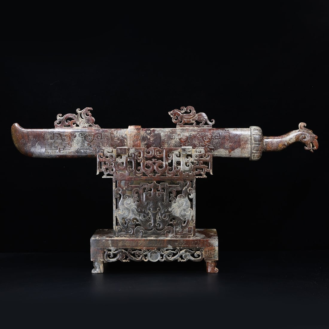 An Exquisite White Jade Dragon Pattern Knife Ornament,with Base (1 of 10)