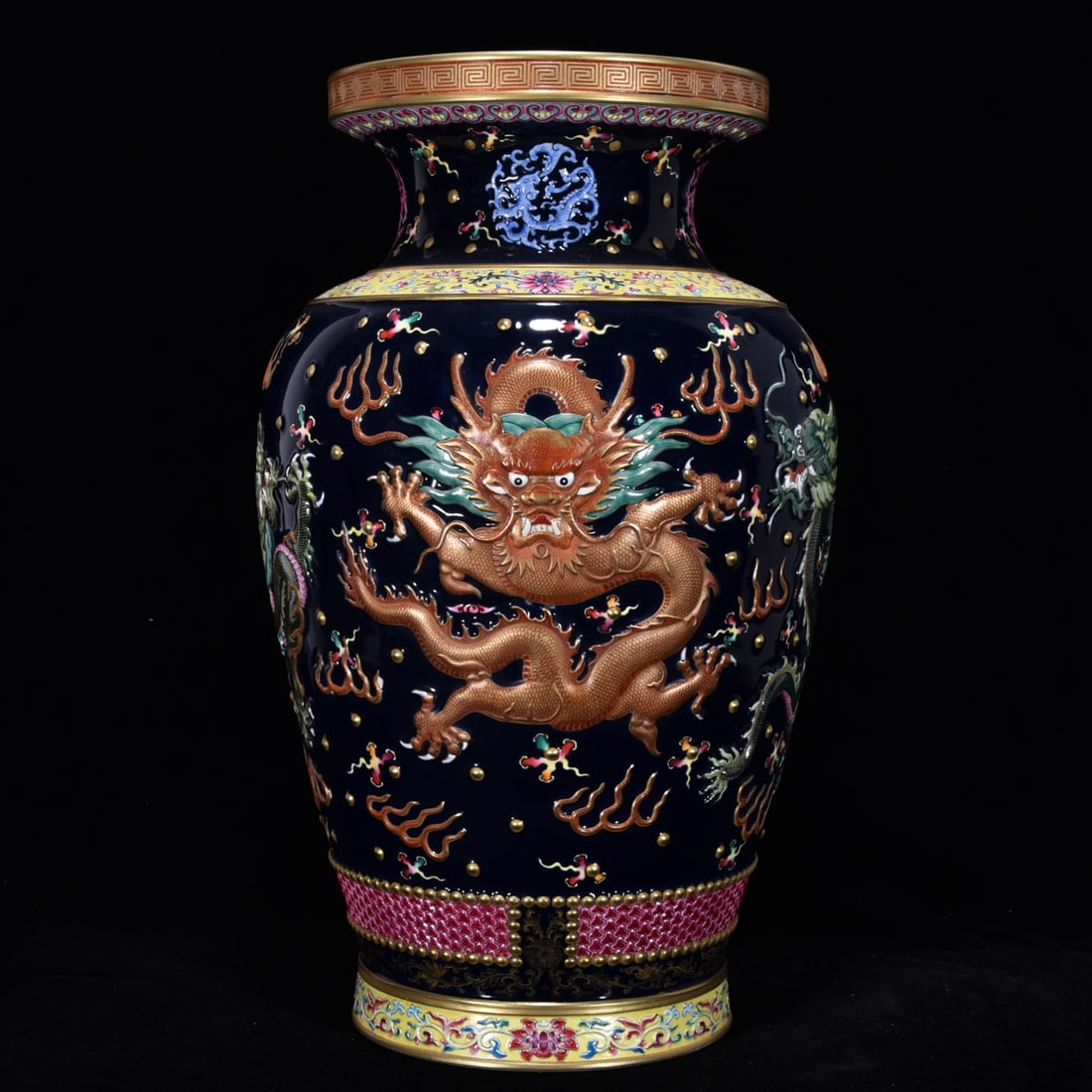An Exquisite Ji Blue Glazed Painted Gold Dragon Pattern Vase (1 of 9)