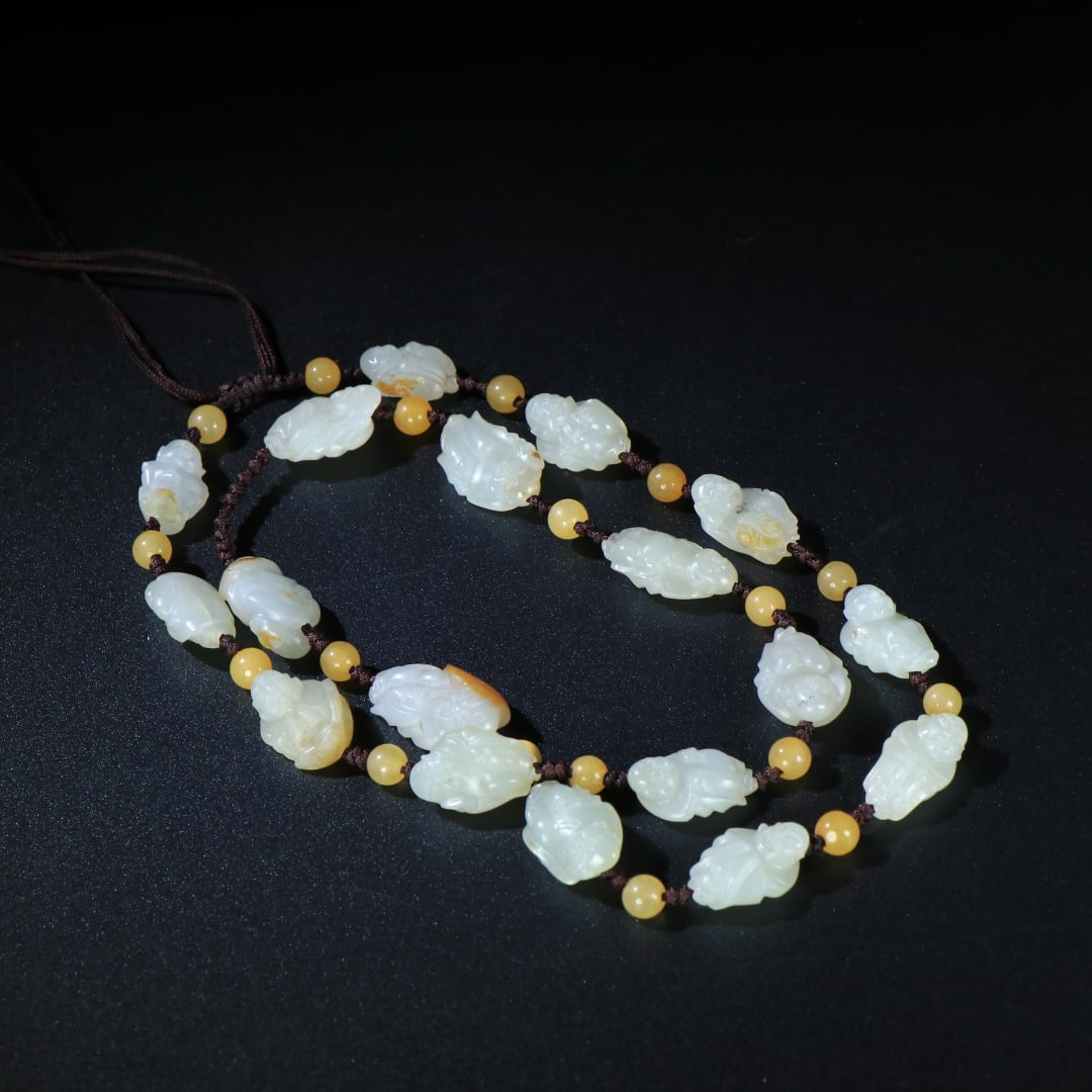 An Exquisite White Jade Statue of Arhat Pattern Necklace: An Exquisite White Jade Statue of Arhat Pattern Necklace,Han