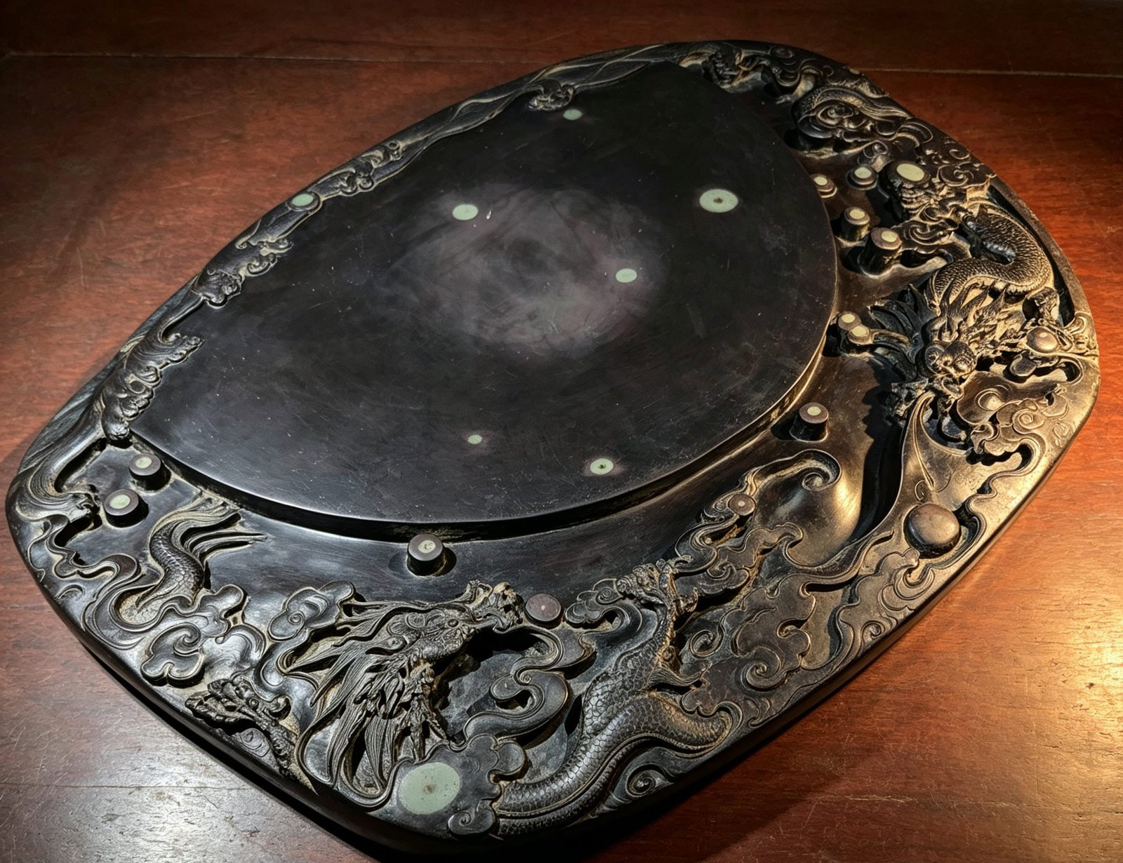 An Exquisite Auspicious Cloud Dragon Pattern Inkstone - 4