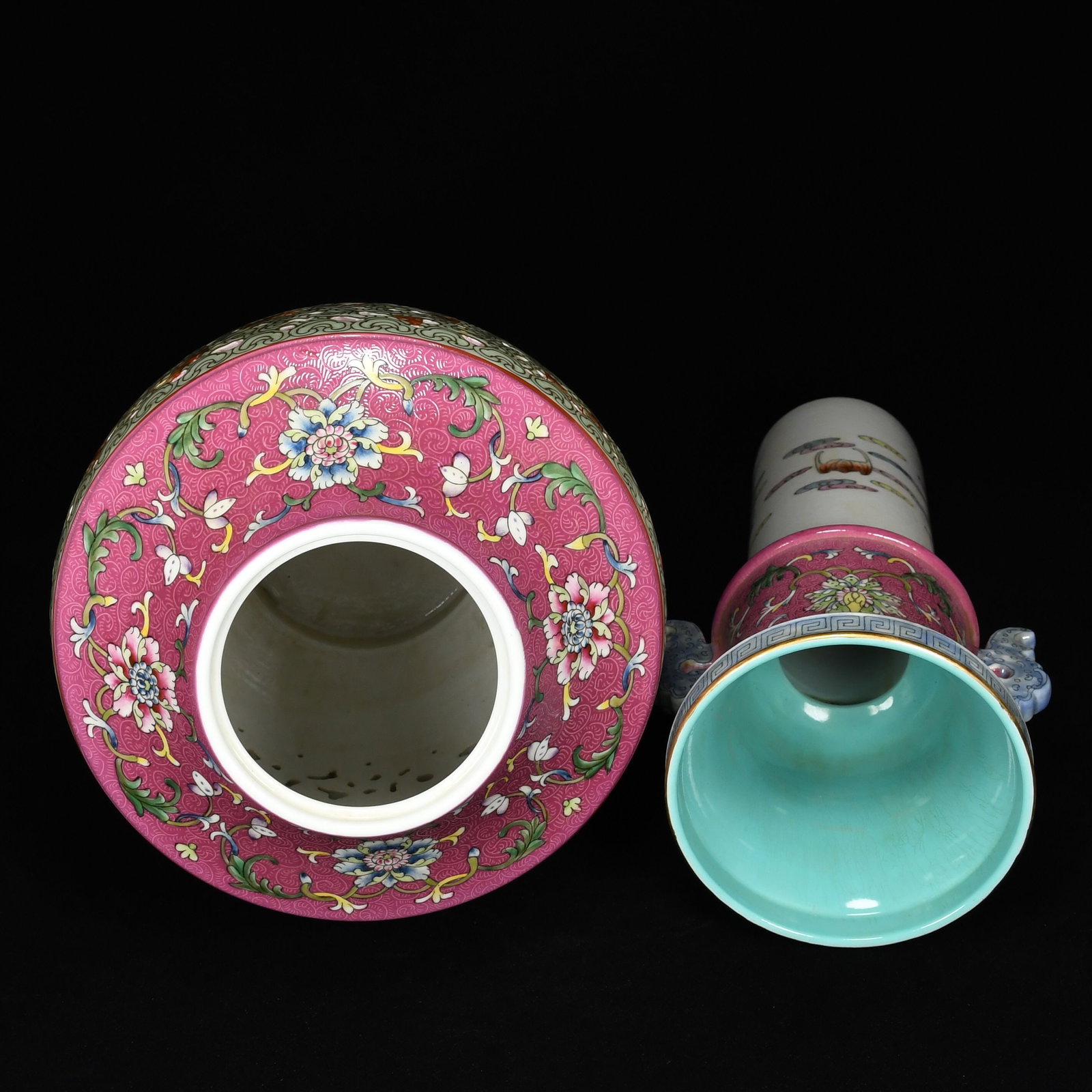 An Exquisite Enamel Lotus Pattern Bats Pattern Double-Ears Vase - 7