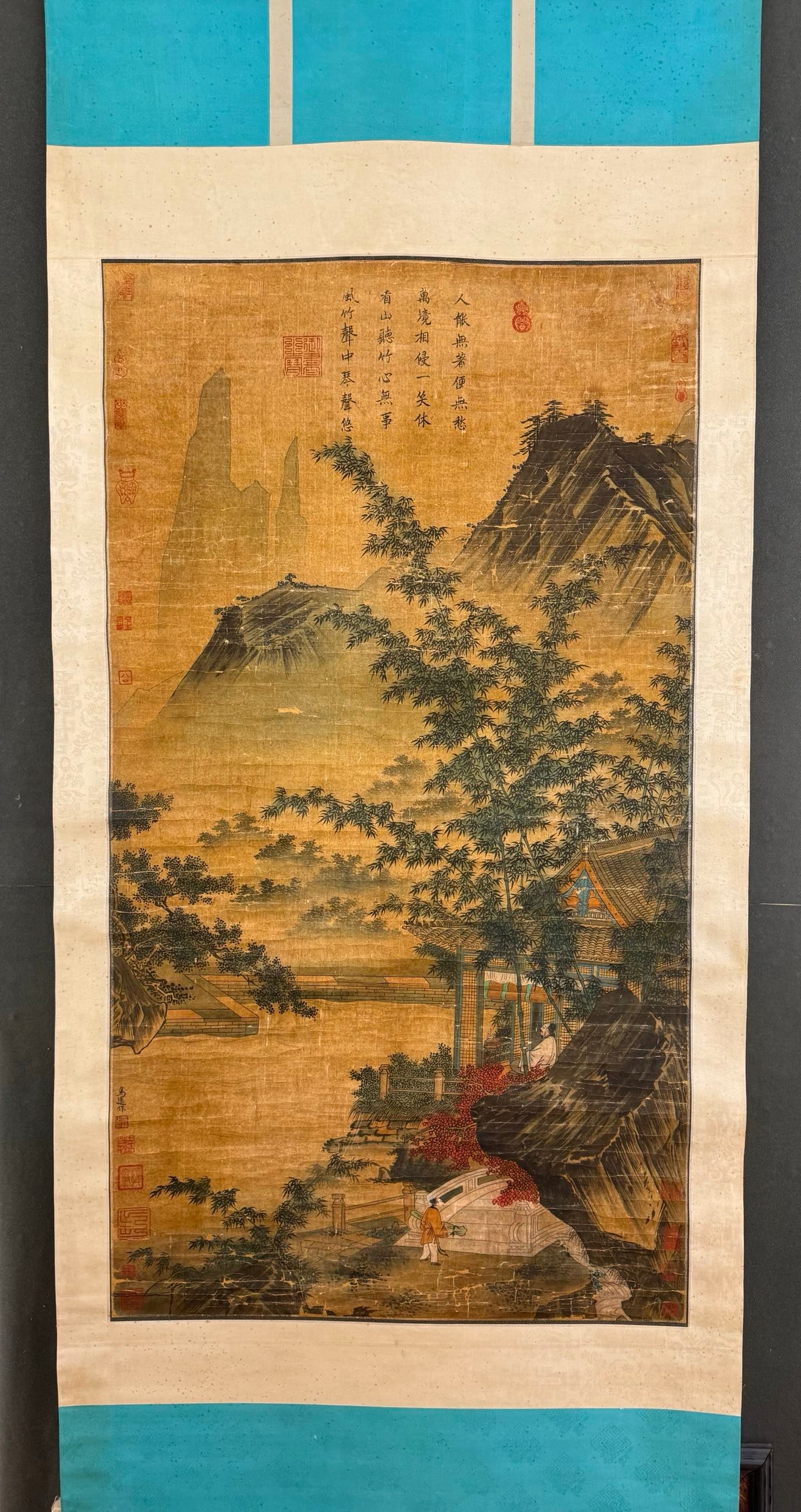 A Chinese Vertical Scroll Ink Painting of Landscape and Figure on Paper: A Chinese Vertical Scroll Ink Painting of Landscape and Figure on Paper,Ma