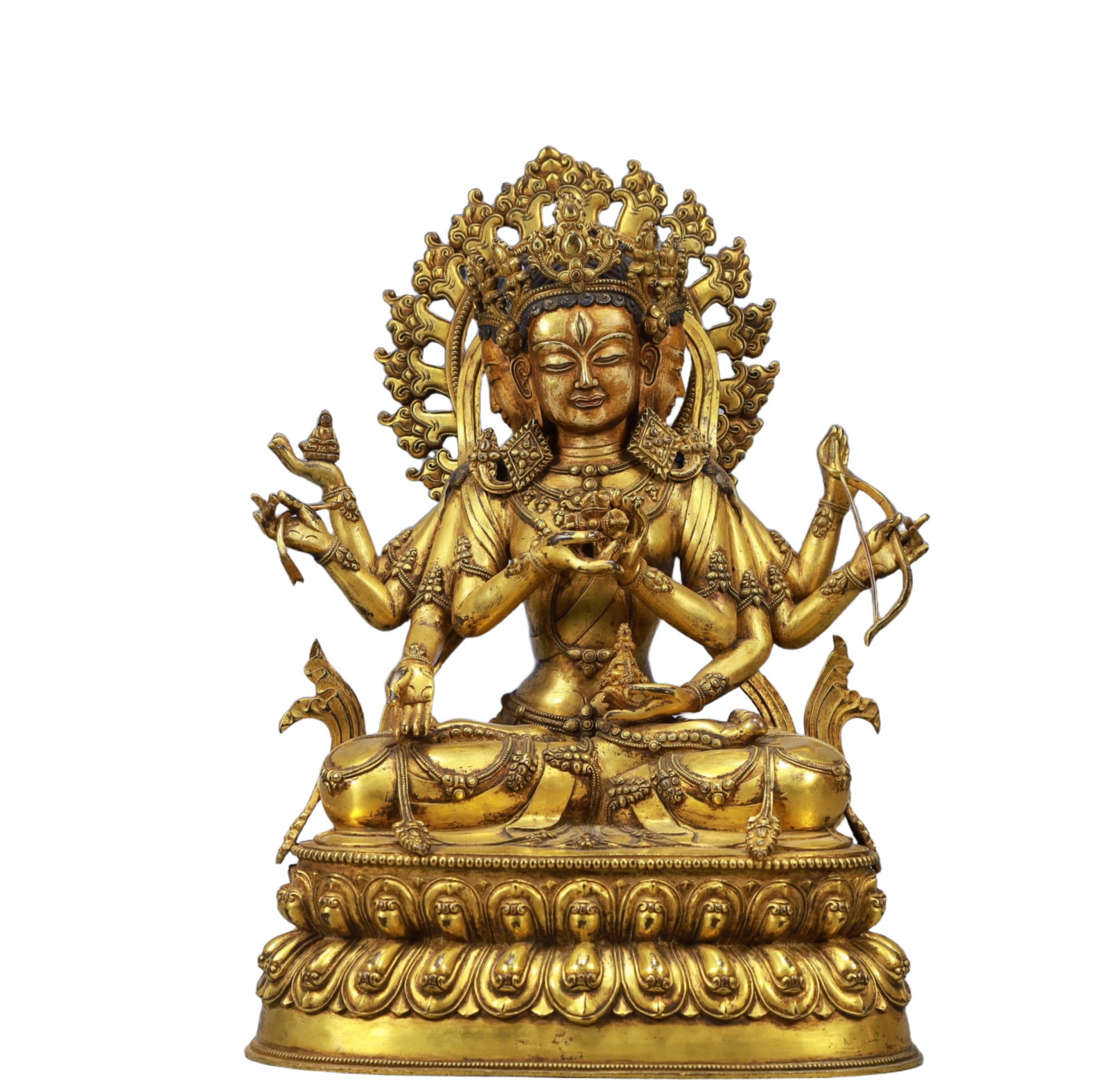 A Solemn Gilt Bronze Statue of Gautama??s Mother: A Solemn Gilt Bronze Statue of Gautama’s Mother,Ming Dynasty, China,Size:10.2inx7.5inx14.2in,Weight:9500,铜鎏金佛母像,中国明代