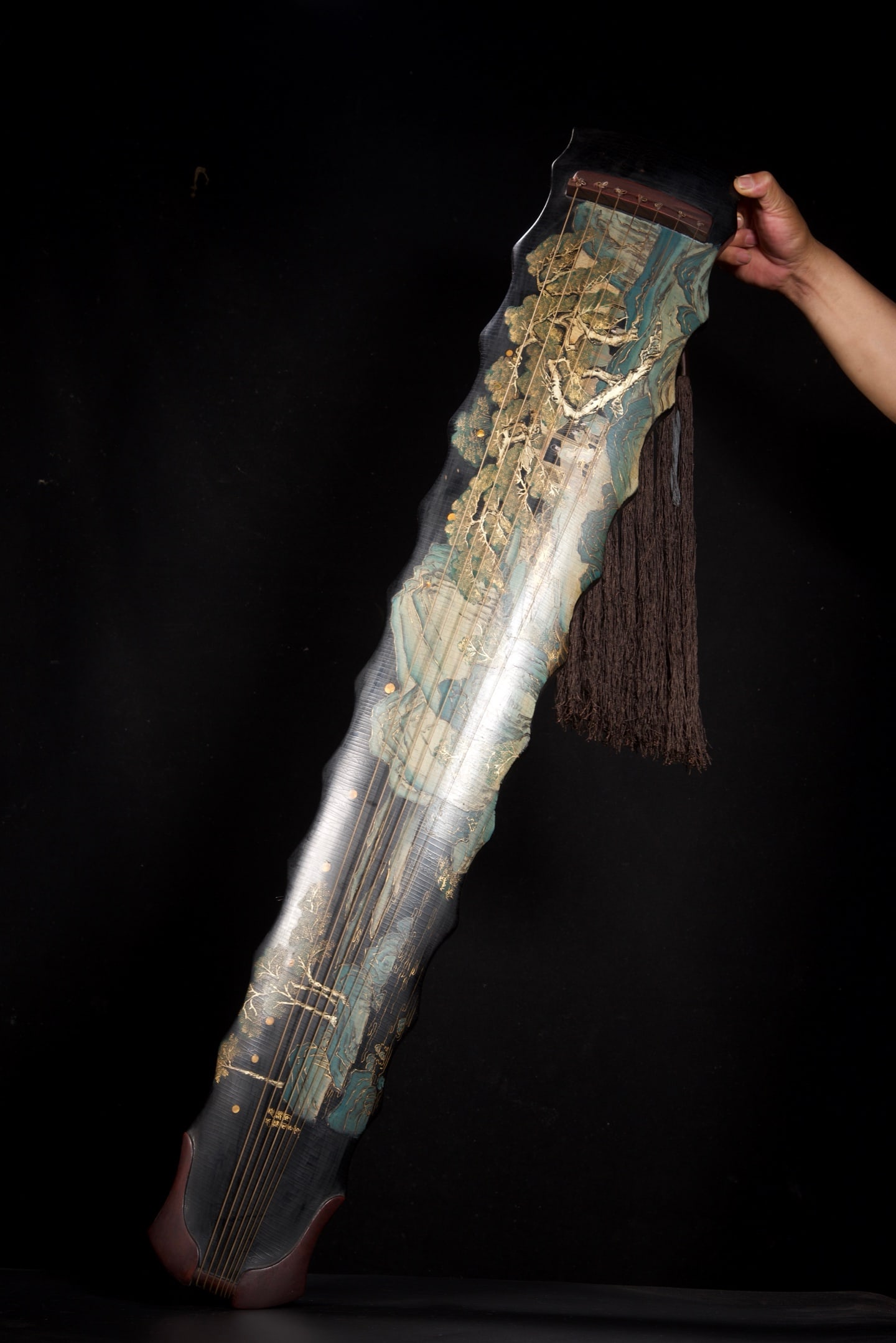 An Exquisite Wooden Painted Gold Landscape Pattern Comb Ornament,with poem: An Exquisite Wooden Painted Gold Landscape Pattern Comb Ornament,with poem,Qing Dynasty,China,Size:47.2inx7.3inx3.5in,Weight:2385g,木胎描金山水纹乐Ý