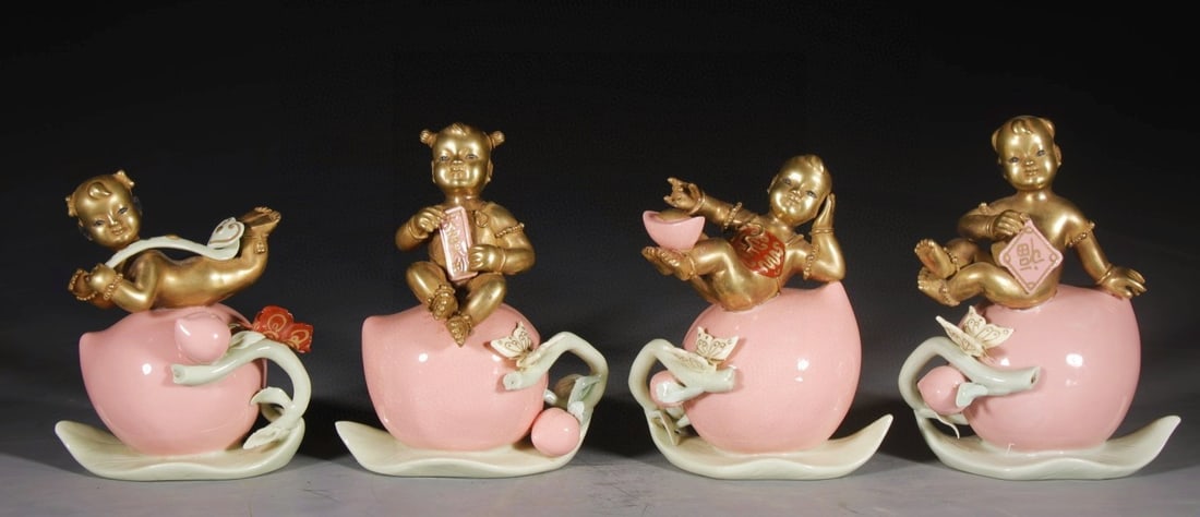 A Set of Famille-Rose Gilded Figure Ornaments (1 of 9)