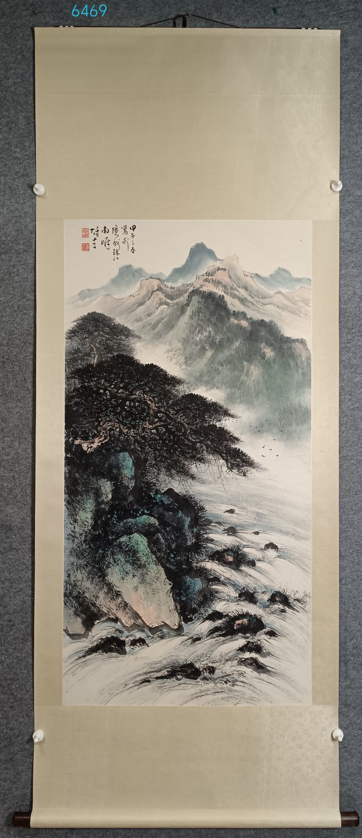 A Chinese Vertical Scroll Ink Painting of Landscape on Paper: A Chinese Vertical Scroll Ink Painting of Landscape on Paper,Li xiongcai,Size:(Without