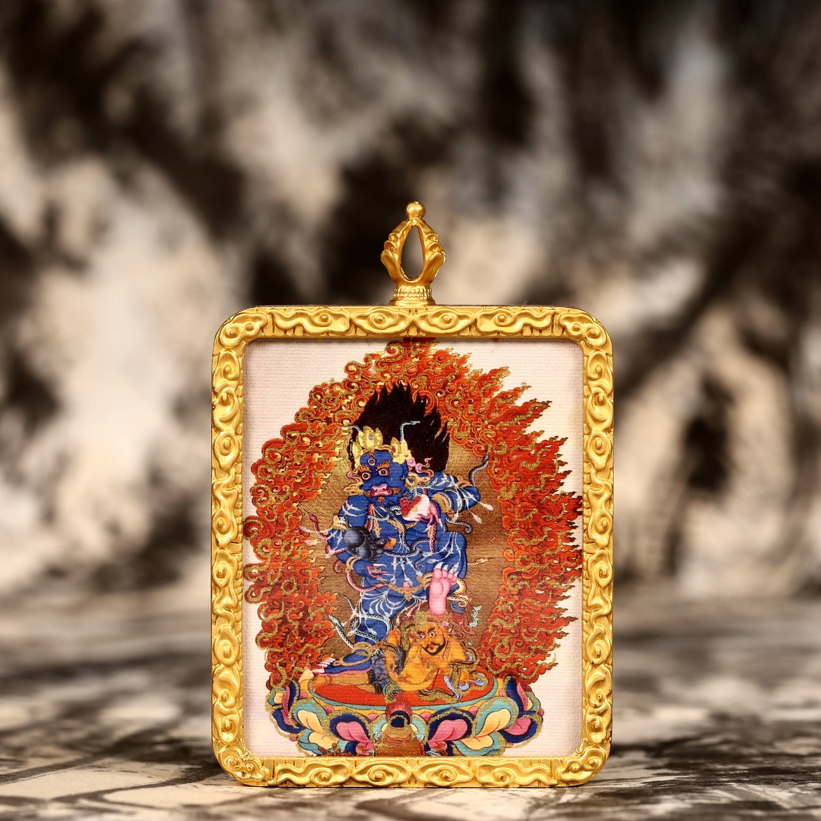 An Exquisite Painted Color Statue of Mammon Tangka: An Exquisite Painted Color Statue of Mammon Tangka,Size:2inx2.8in 彩绘财神像唐卡