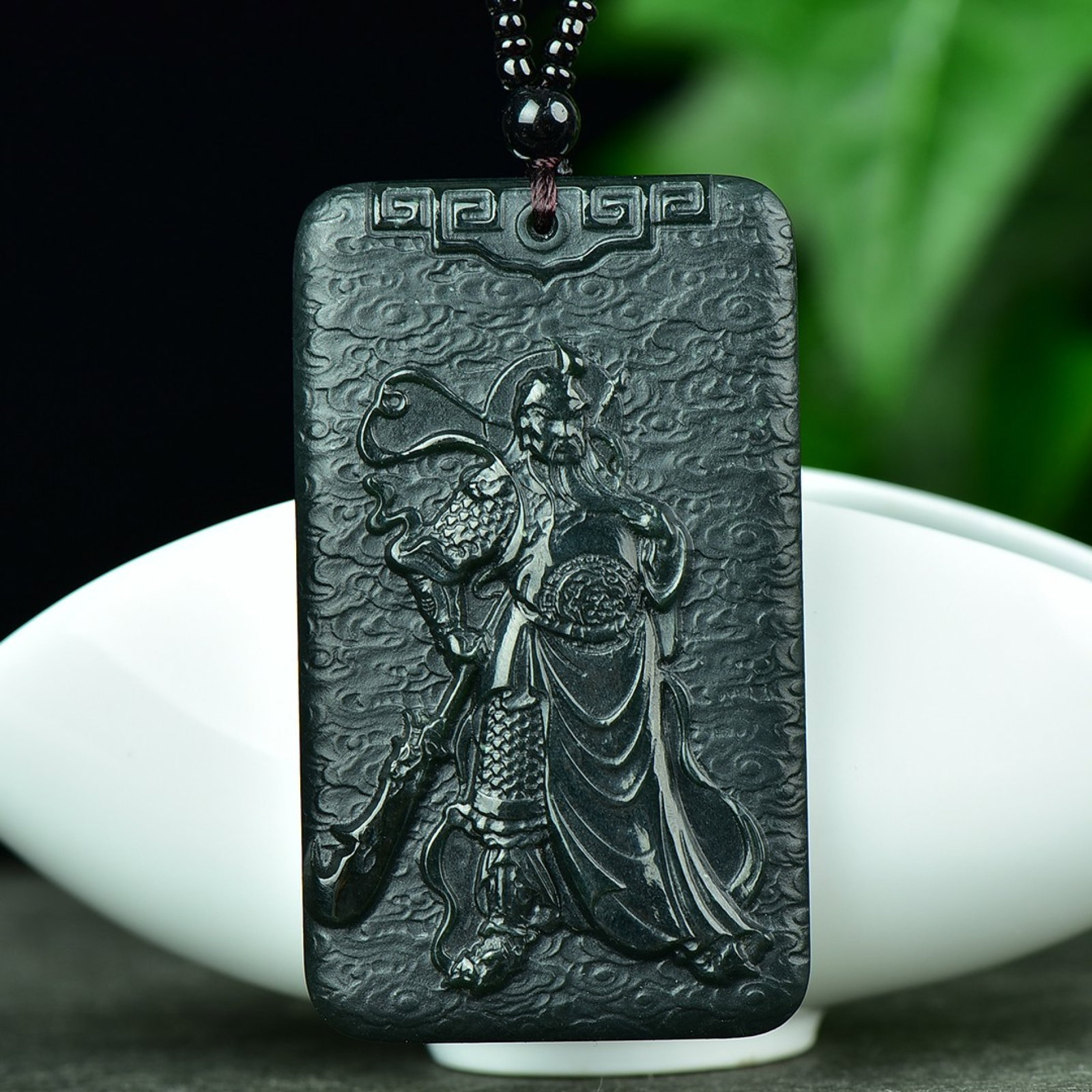An Exquisite Sapphire Auspicious Cloud and Guangong Pattern Pendant: An Exquisite Sapphire Auspicious Cloud and Guangong Pattern Pendant,Size:40mmx68mm (寓意)寓意吉祥 招财纳福 青玉祥云&