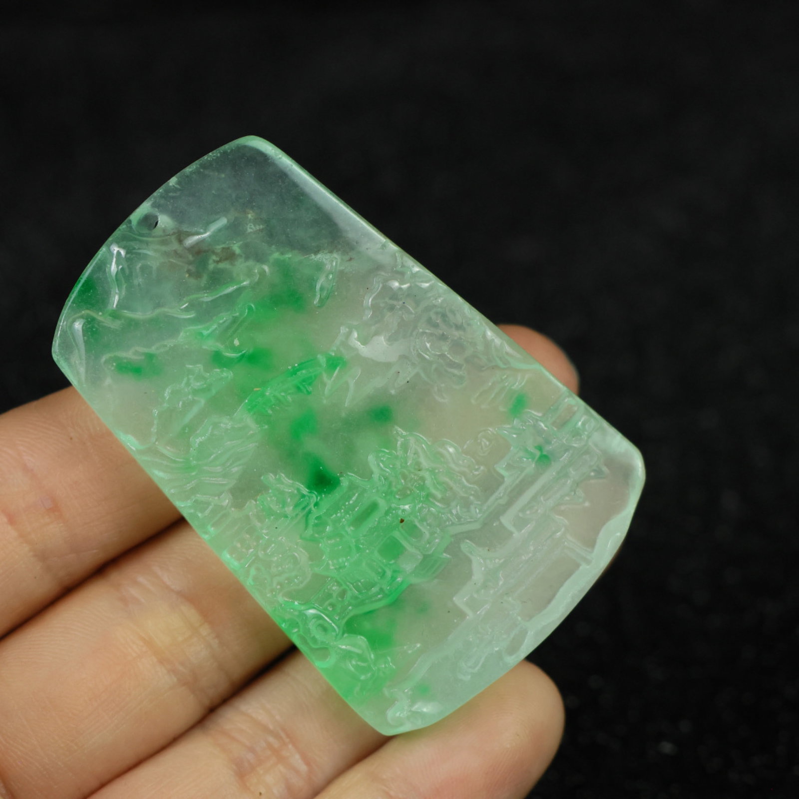 An Exquisite Jadeite Landscape Pattern Pendant - 8