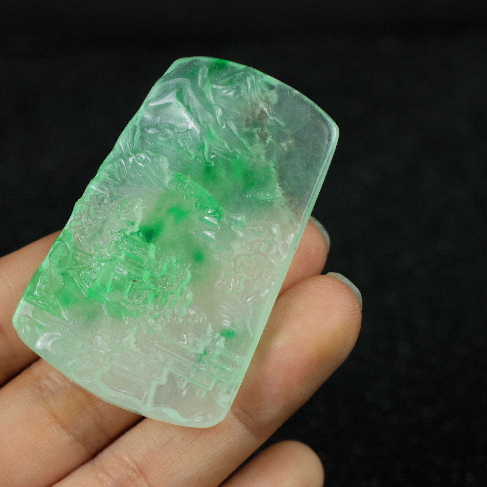 An Exquisite Jadeite Landscape Pattern Pendant - 9