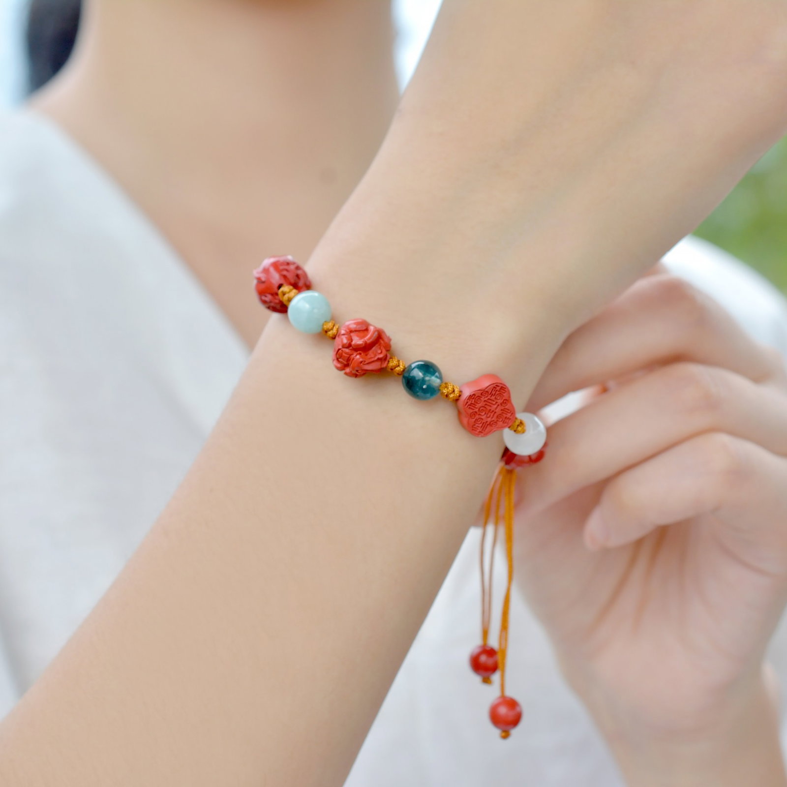 An Exquisite Cinnabar Horse,Tiger and Monkey Bracelets (1 of 5)