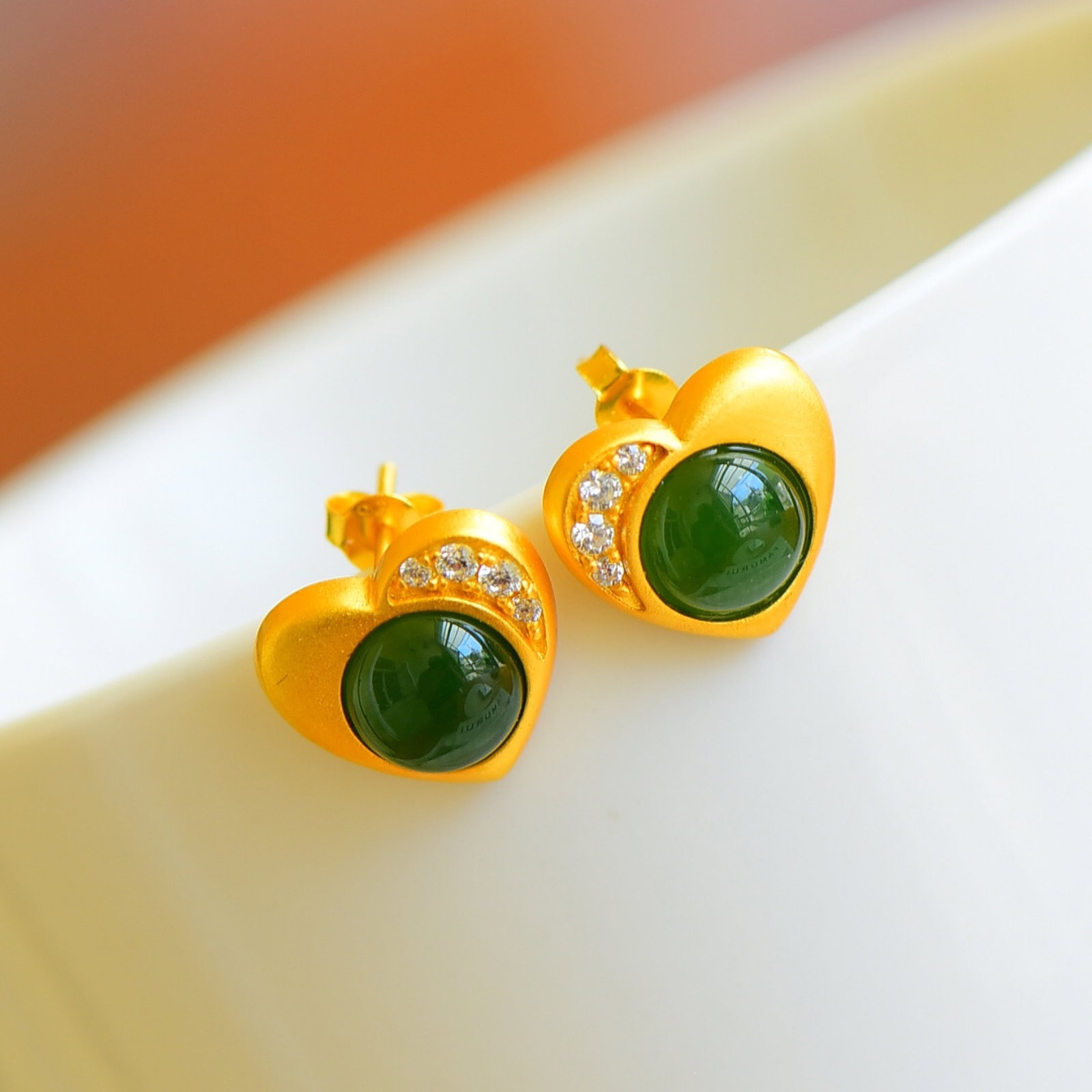 A Pair of Exquisite Sterling Silver-Gold Plated Inlaid Jasper Earrings,Inlaid Diamond: A Pair of Exquisite Sterling Silver-Gold Plated Inlaid Jasper Earrings,Inlaid Diamond,Size:9mmx11mm