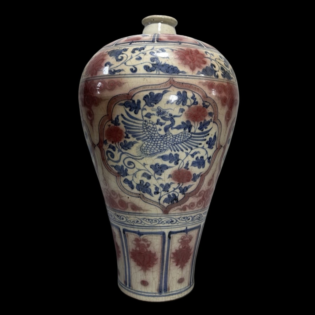 A Huge Blue and White Underglaze-Red Mandarin Duck Phoenix Pattern Vase (1 of 7)