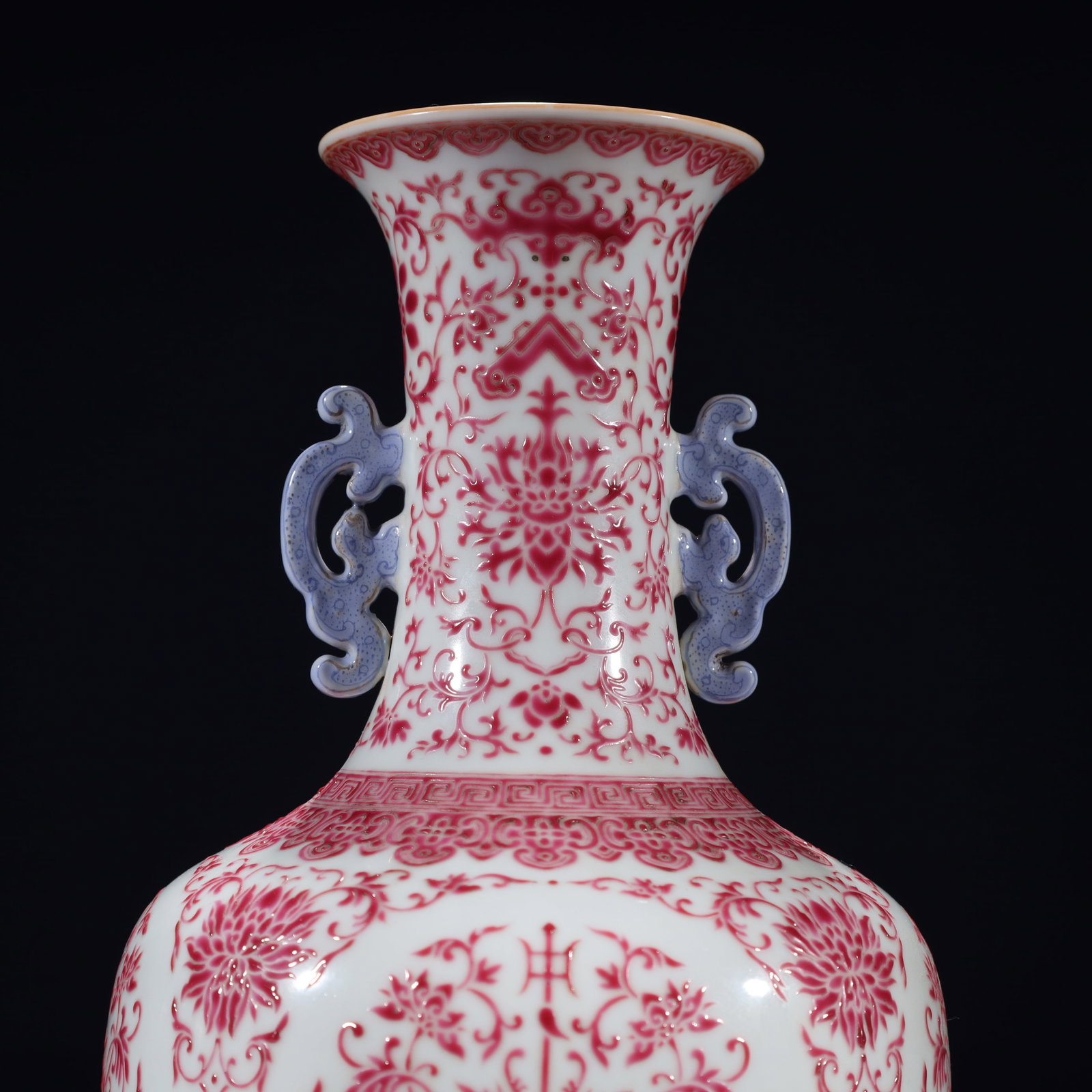 An Exquisite Ruby Red-Glazed Lotus Pattern Double-Ears Vase - 2