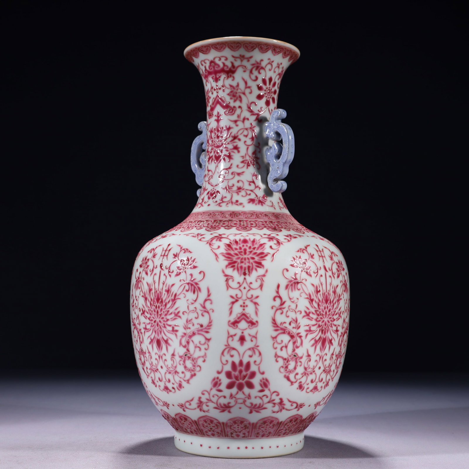 An Exquisite Ruby Red-Glazed Lotus Pattern Double-Ears Vase - 4